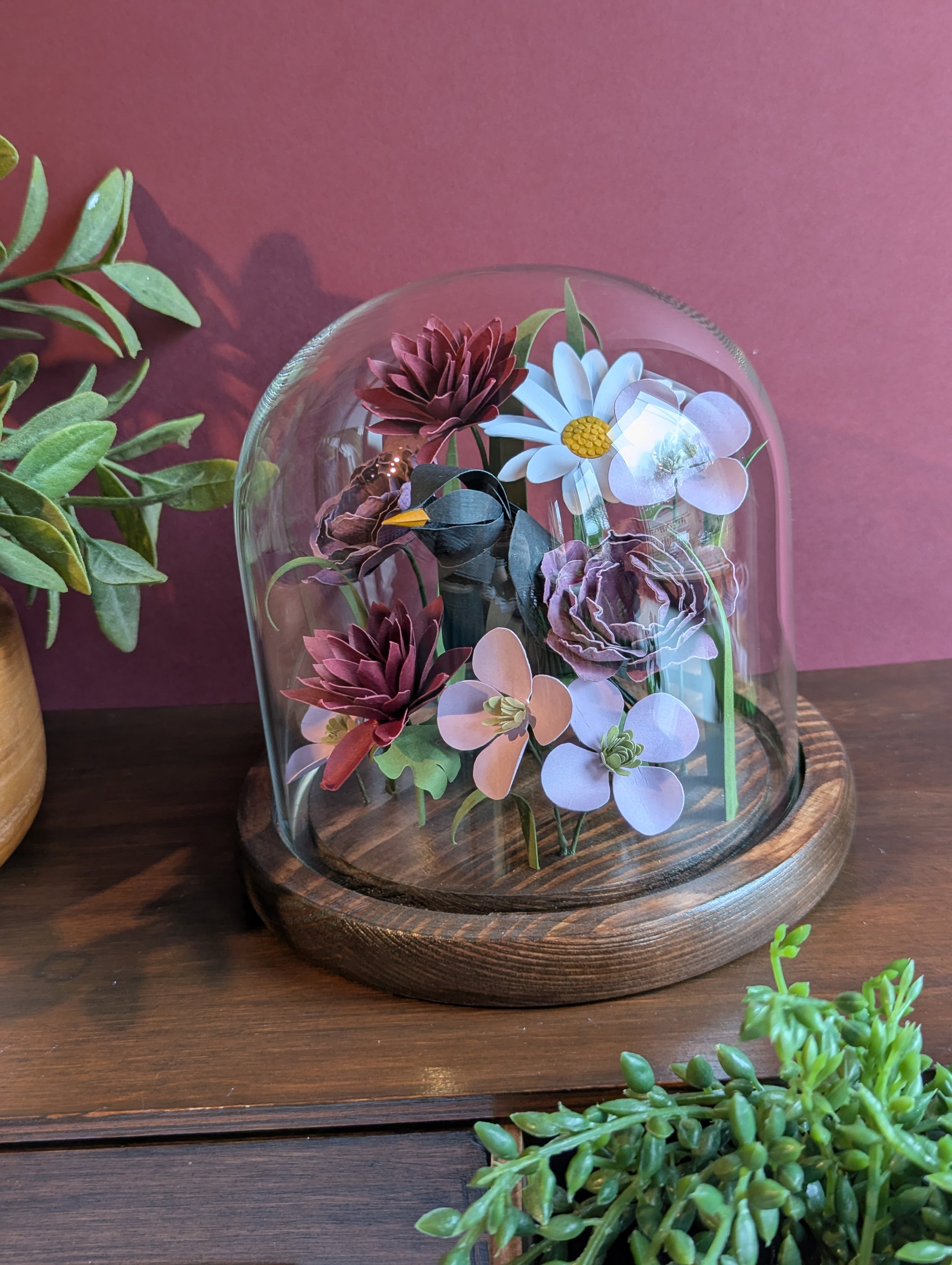 Amongst The Flowers. Paper-cut Blackbird and Flower Sculpture