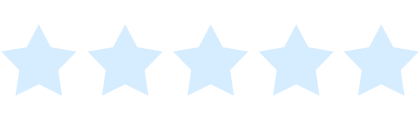 Five light blue stars in a row on a dark background, symbolizing a five-star rating.