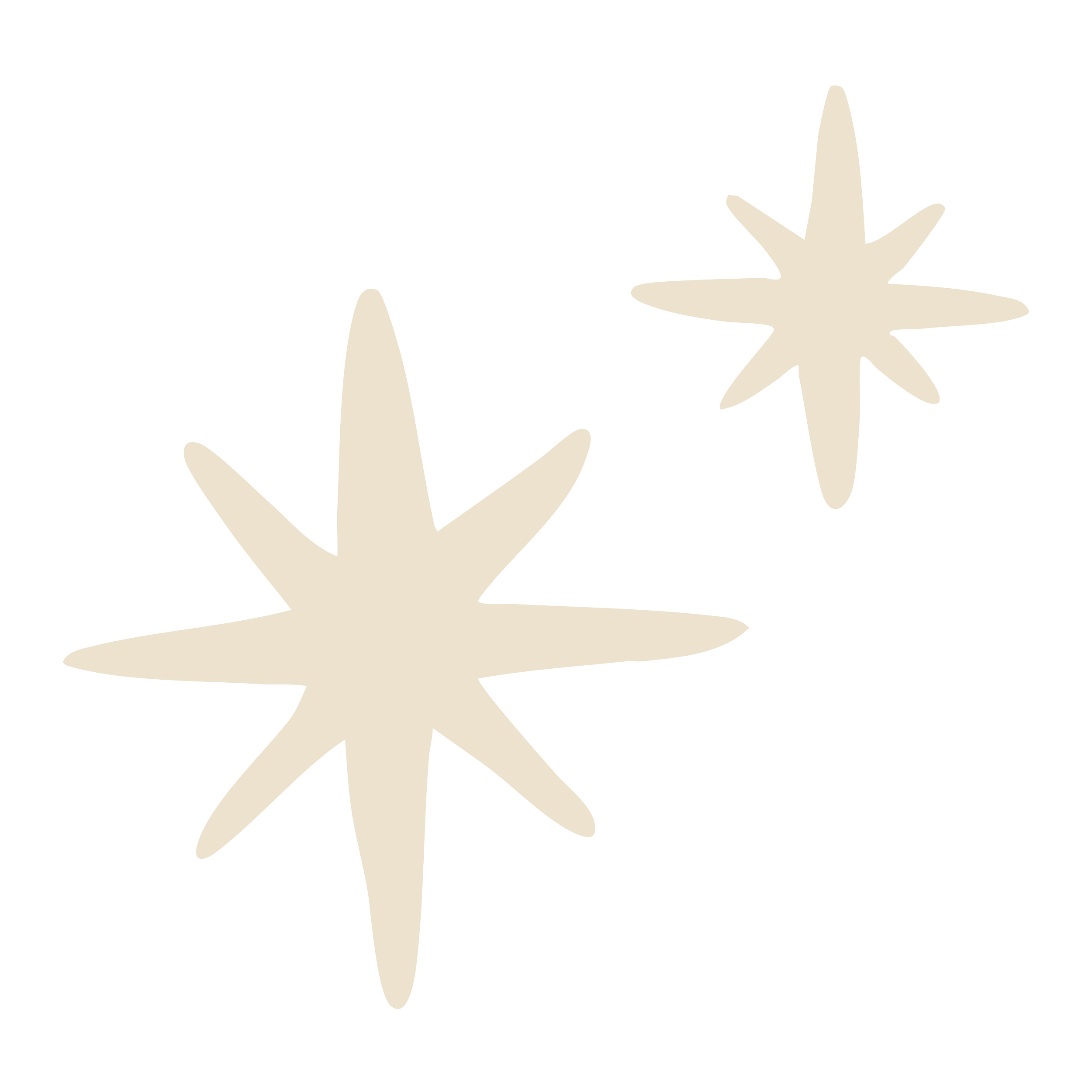 Two cream-colored starbursts of different sizes on a black background.