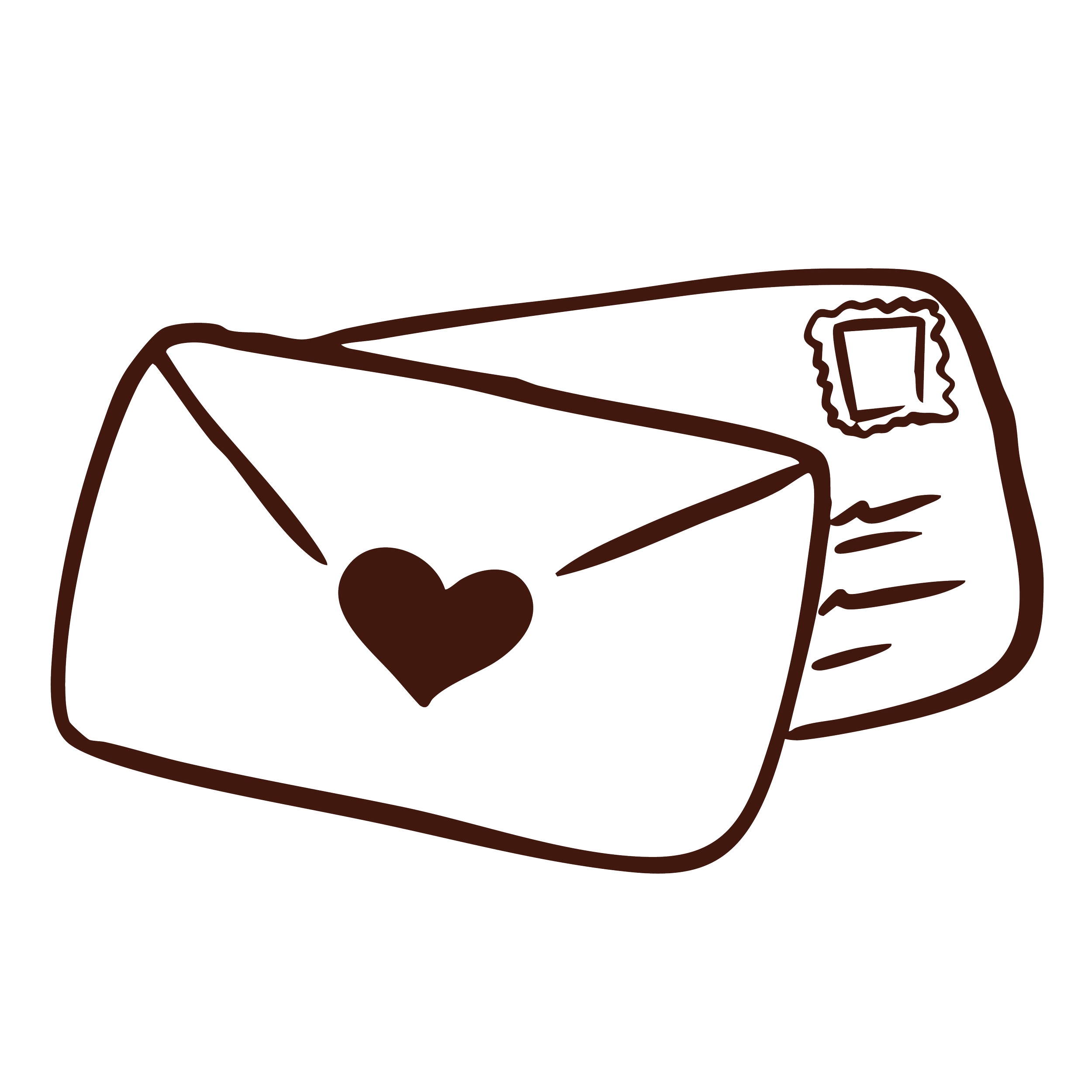 A line drawing of a letter with a heart on it and an envelope behind it.