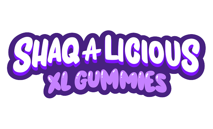 Logo for Shaq-a-Licious XL Gummies with bold purple and white text.