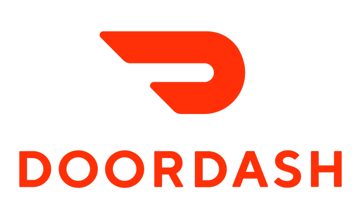 DoorDash logo with a stylized red D and the word 'DOORDASH' in red text underneath.