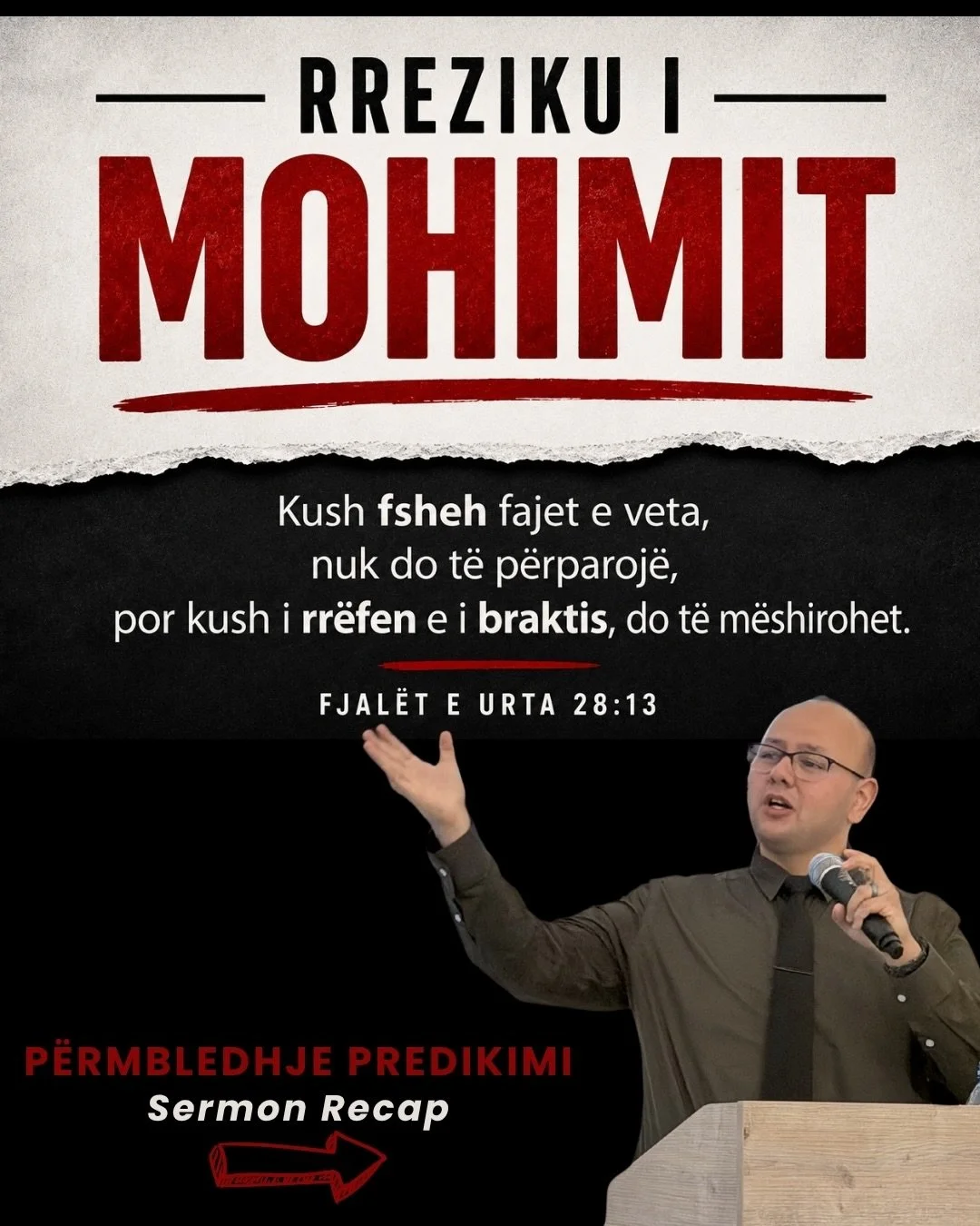 Mohimi nuk e ndryshon realitetin. Ai vet&euml;m na verbon ndaj tij.

Rr&euml;shqitni p&euml;r t&euml; par&euml; p&euml;rmbledhjen e predikimit t&euml; s&euml; diel&euml;s n&euml; m&euml;ngjes.

&mdash;

Denial doesn&rsquo;t change reality. It only bl