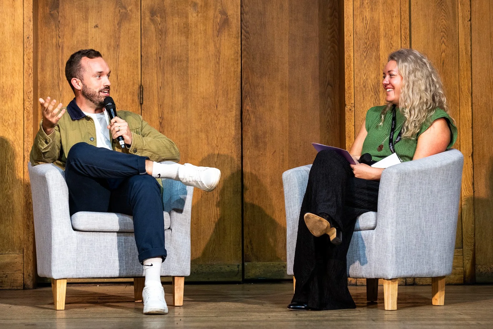 Emma Flaxman and Jamie Gamache discussing masculinity in the media.