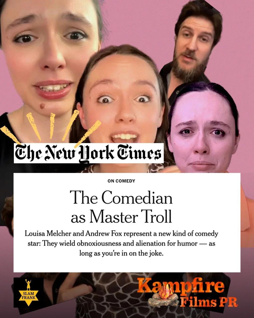 📣 &ldquo;The Comedian as Master Troll&rdquo; just dropped in the @nytimes thank you @zinomanj on TikTok, Andrew Fox of Slam Frank is wondering &ldquo;if not me, who? if not now, when?&rdquo; before launching into a ten-minute spoken-word address abo