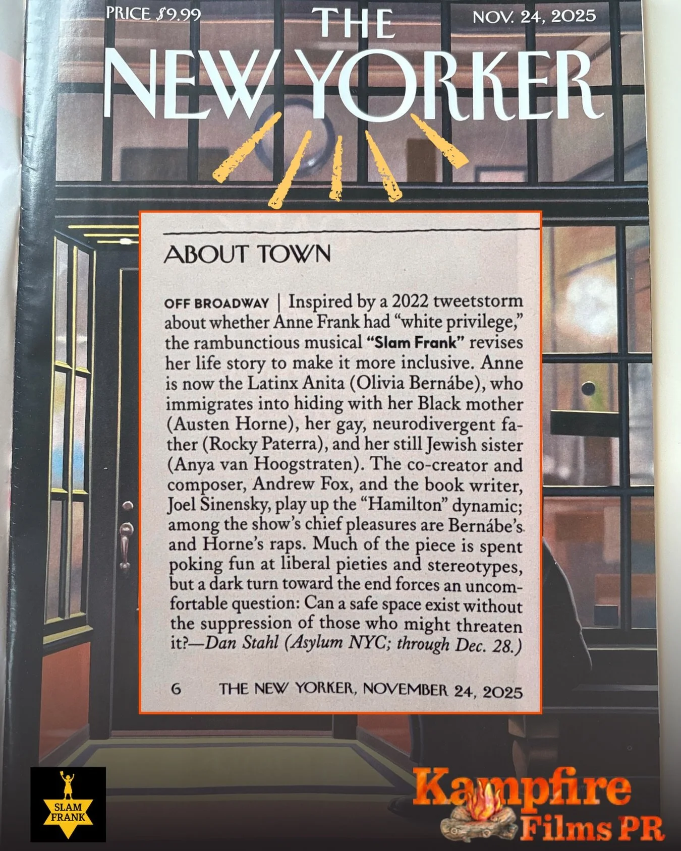 The &ldquo;rambunctious musical&rdquo; @slamfrankmusical is at it again.  This time in the @newyorkermag &hellip; stay tuned for an even larger piece coming up next week from Kelefa Sanneh. 

#slamfrankmusical
#kampfireupyouraudiences