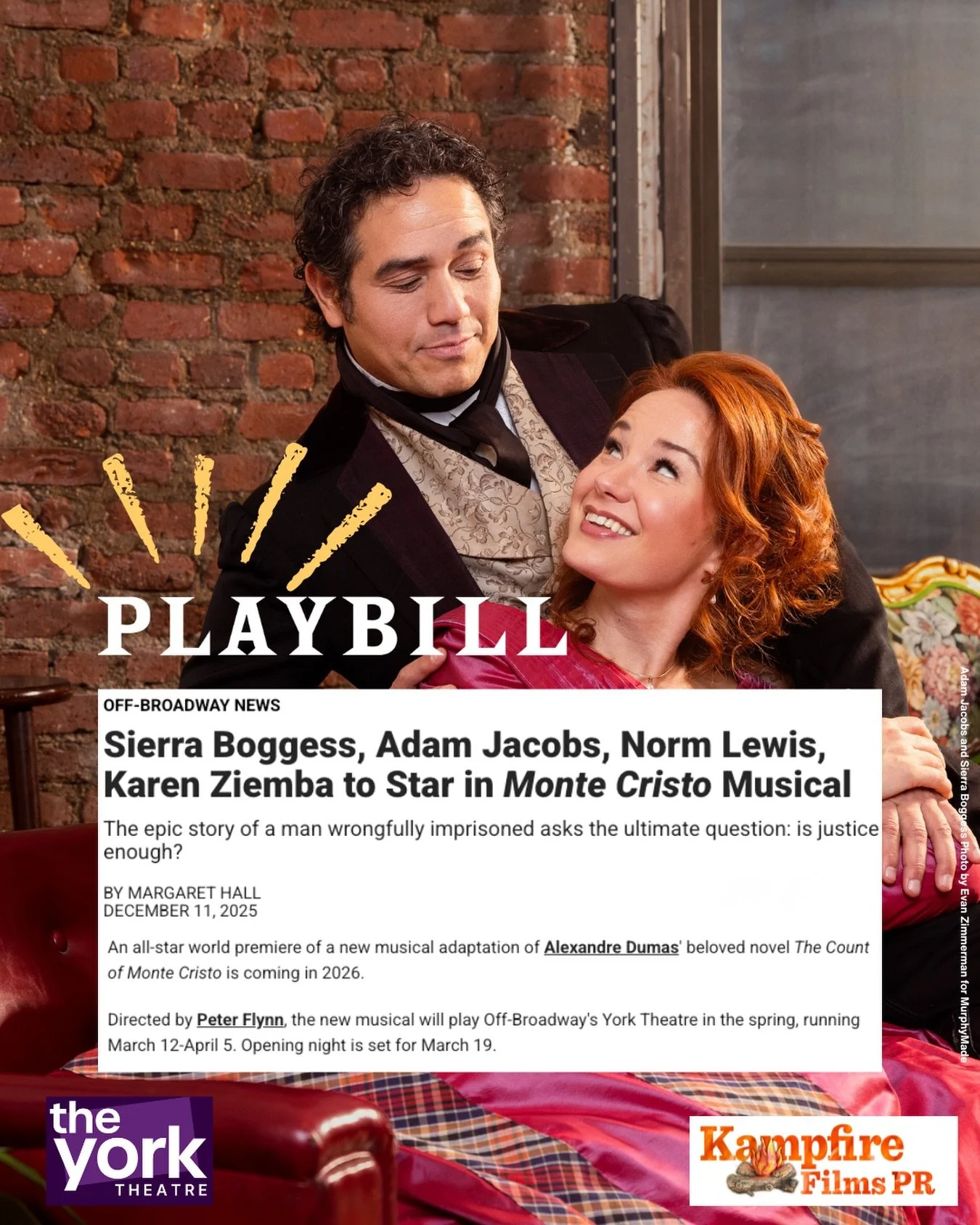 Big News Day &hellip; ✨ CAST ANNOUNCEMENT ALERT ✨

Broadway royalty is assembling. @playbill just announced that @officialsierraboggess, Adam Jacobs, @thenormlewis, and Karen Ziemba will star in MONTE CRISTO, the sweeping new musical based on Alexand