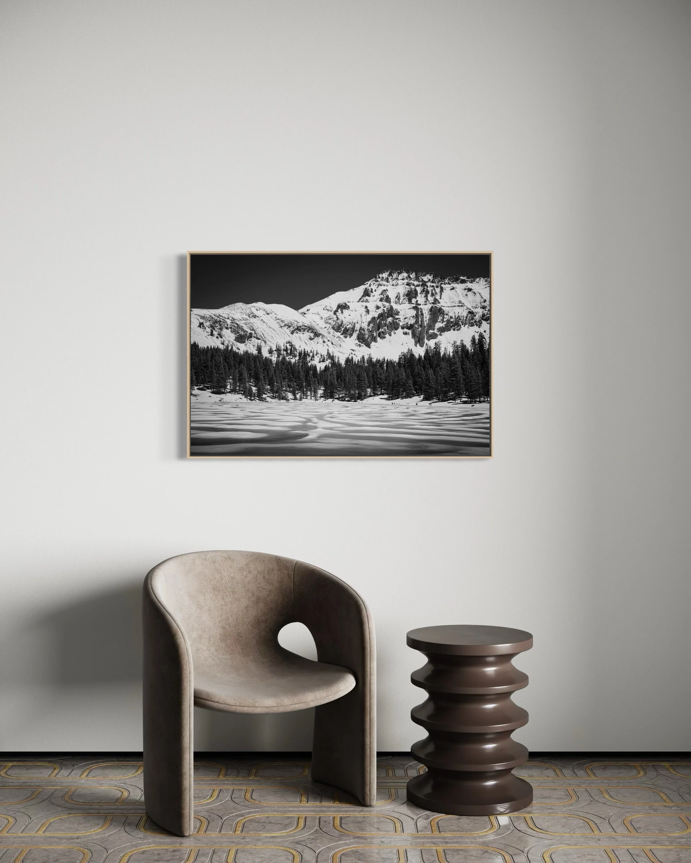 24x36” HD dye infused metal print with maple wood float frame