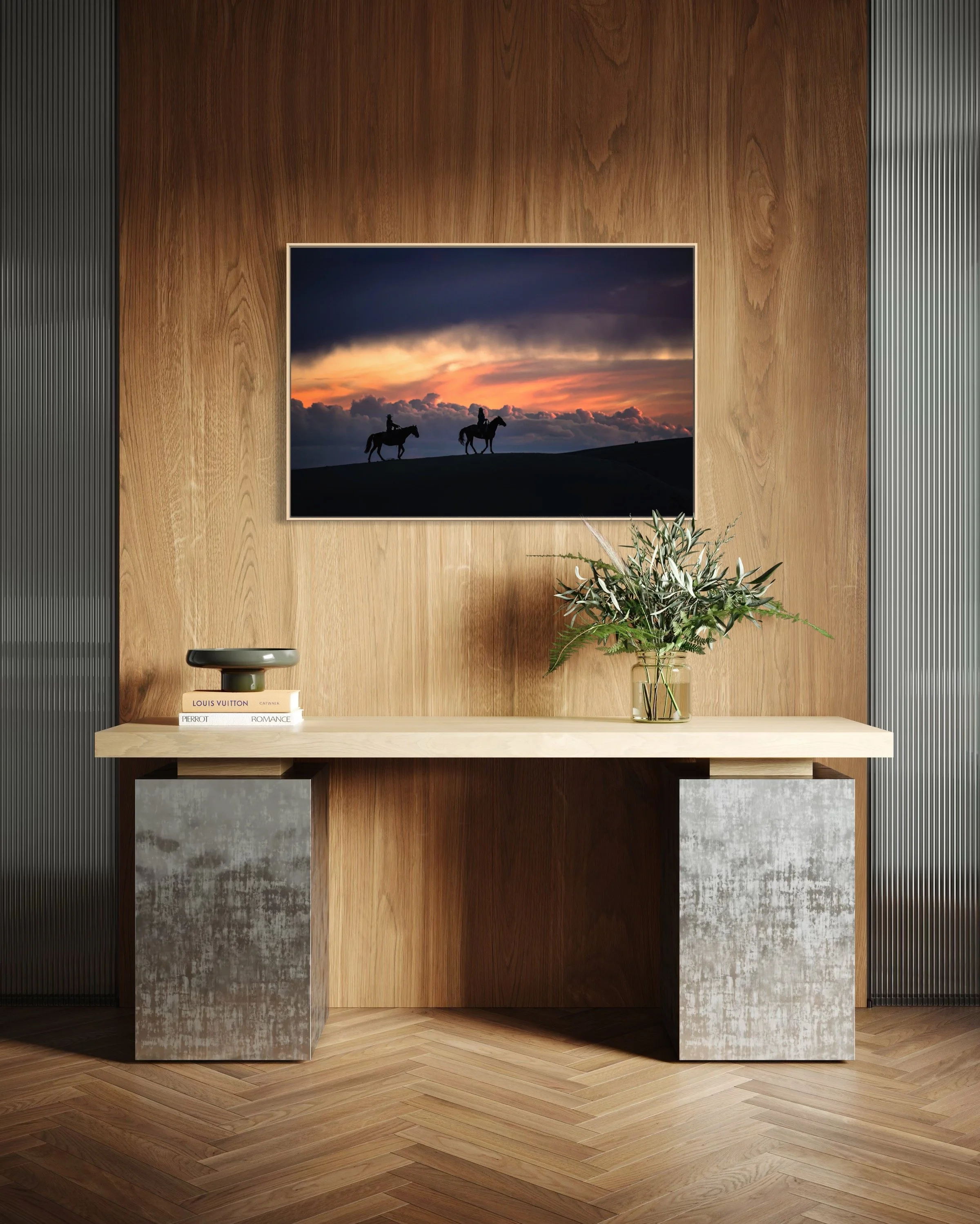 30x45” HD dye infused metal print with maple wood float frame