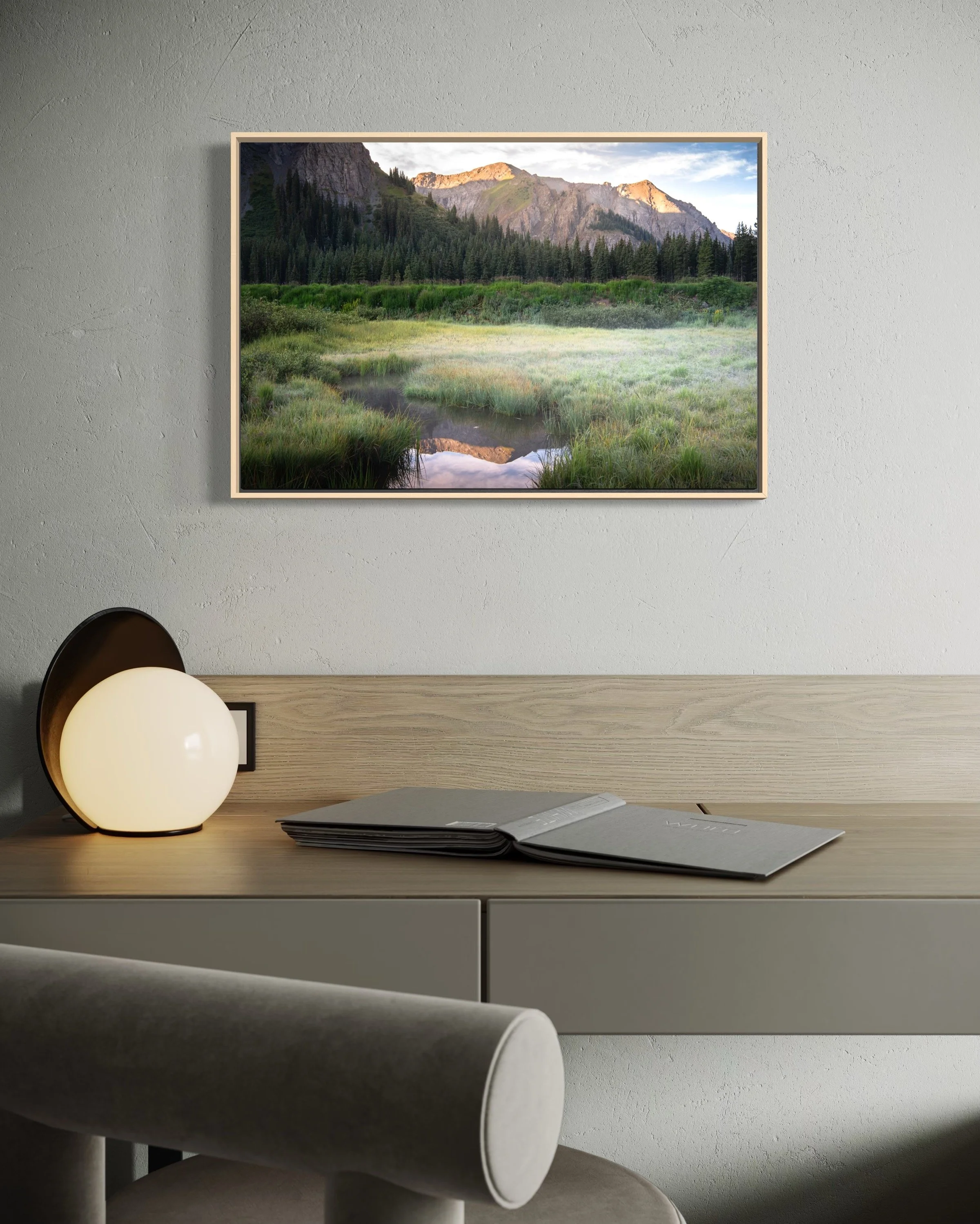 16x24” HD dye infused metal print with maple wood float frame