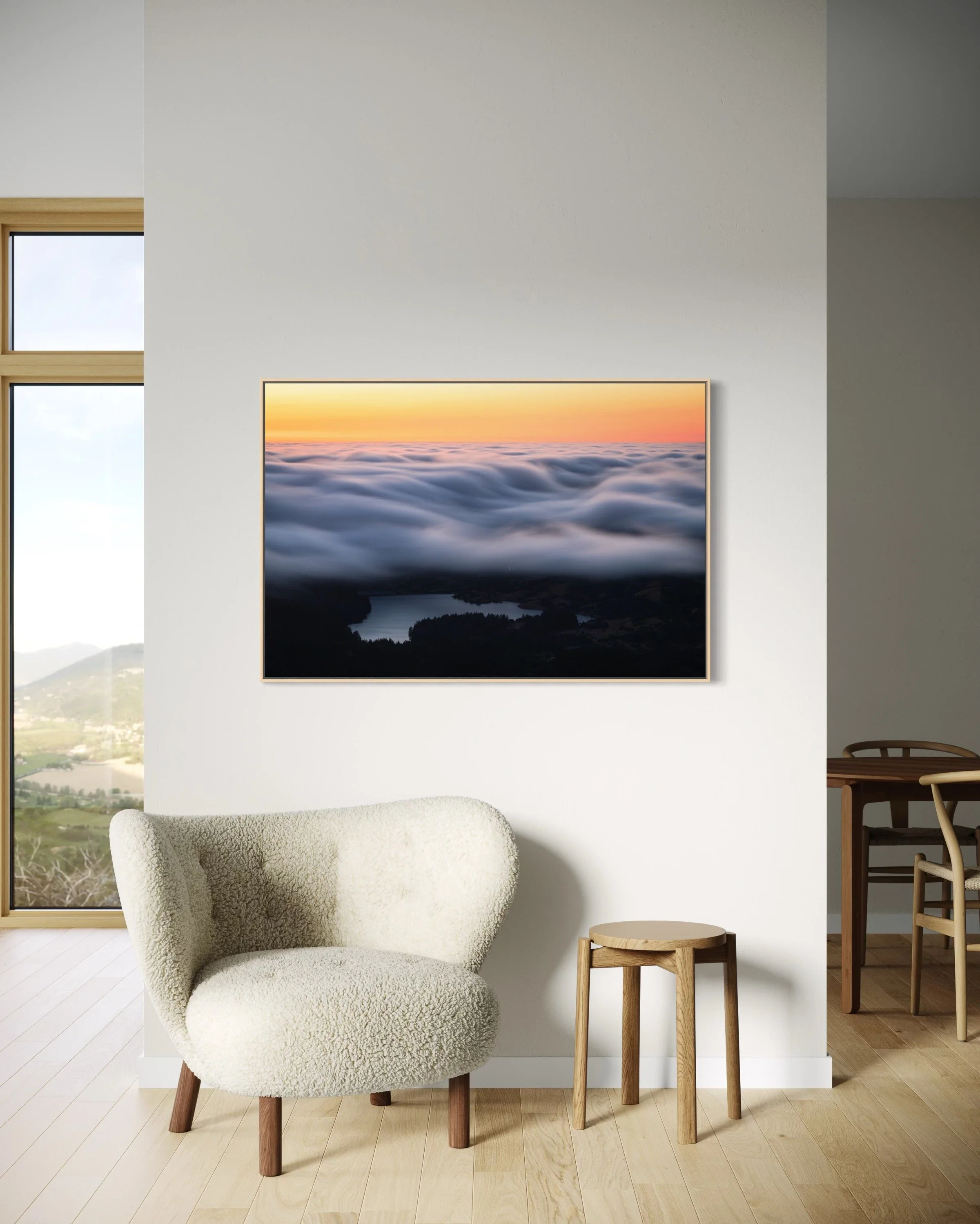30x45” HD dye infused metal print with maple wood float frame