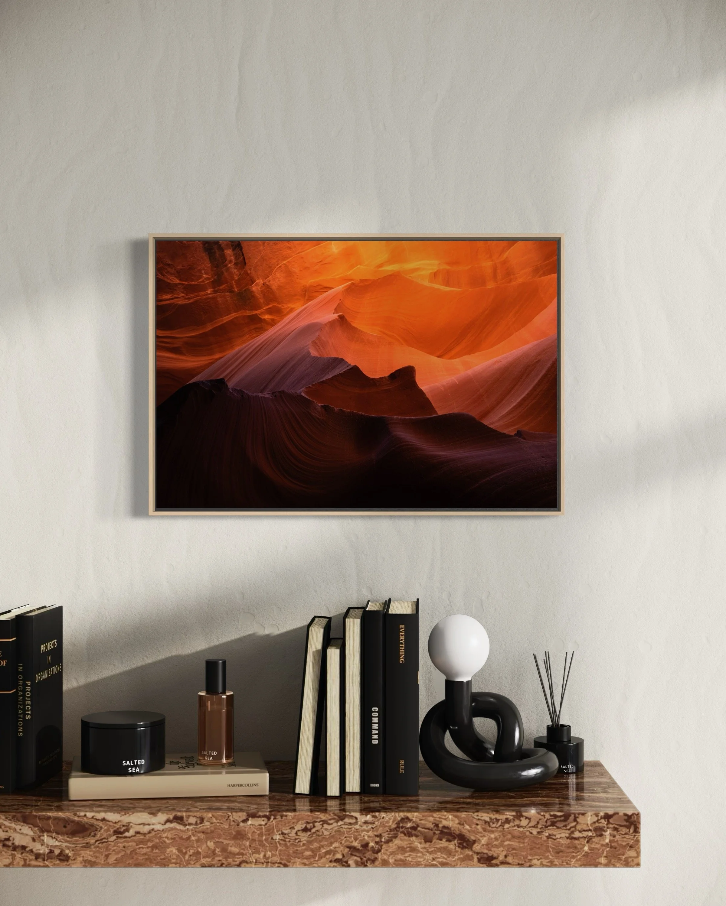 16x24” HD dye infused metal print with maple wood float frame