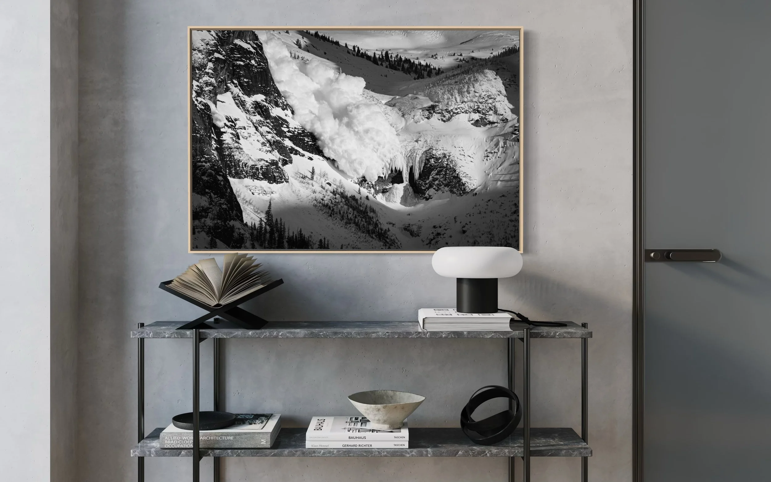 24x36” HD dye infused metal print with maple wood float frame