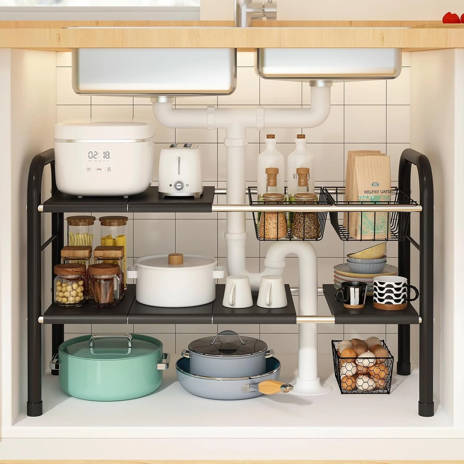 2-tier expandable under-sink organizer