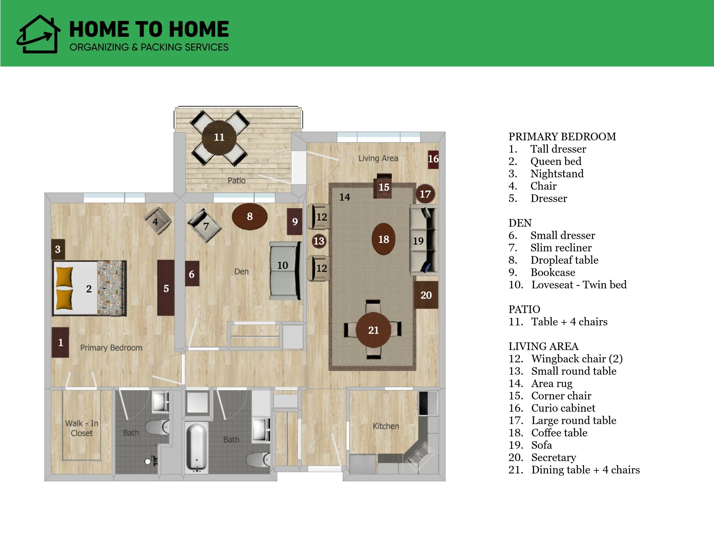 Custom digital floorplan and furniture layout design — home space planning service by Home to Home Services, Richmond, VA