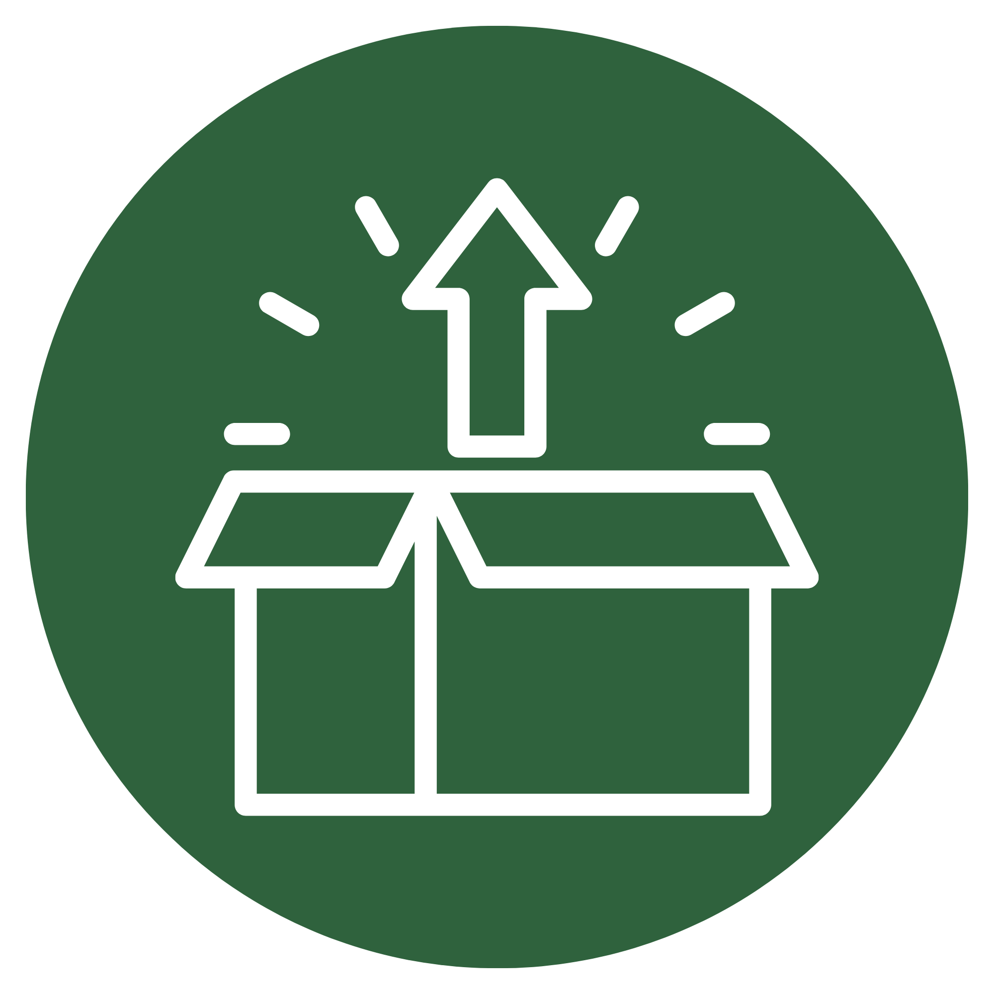 Green and black circular icon with a white outline of an upward arrow in the center.