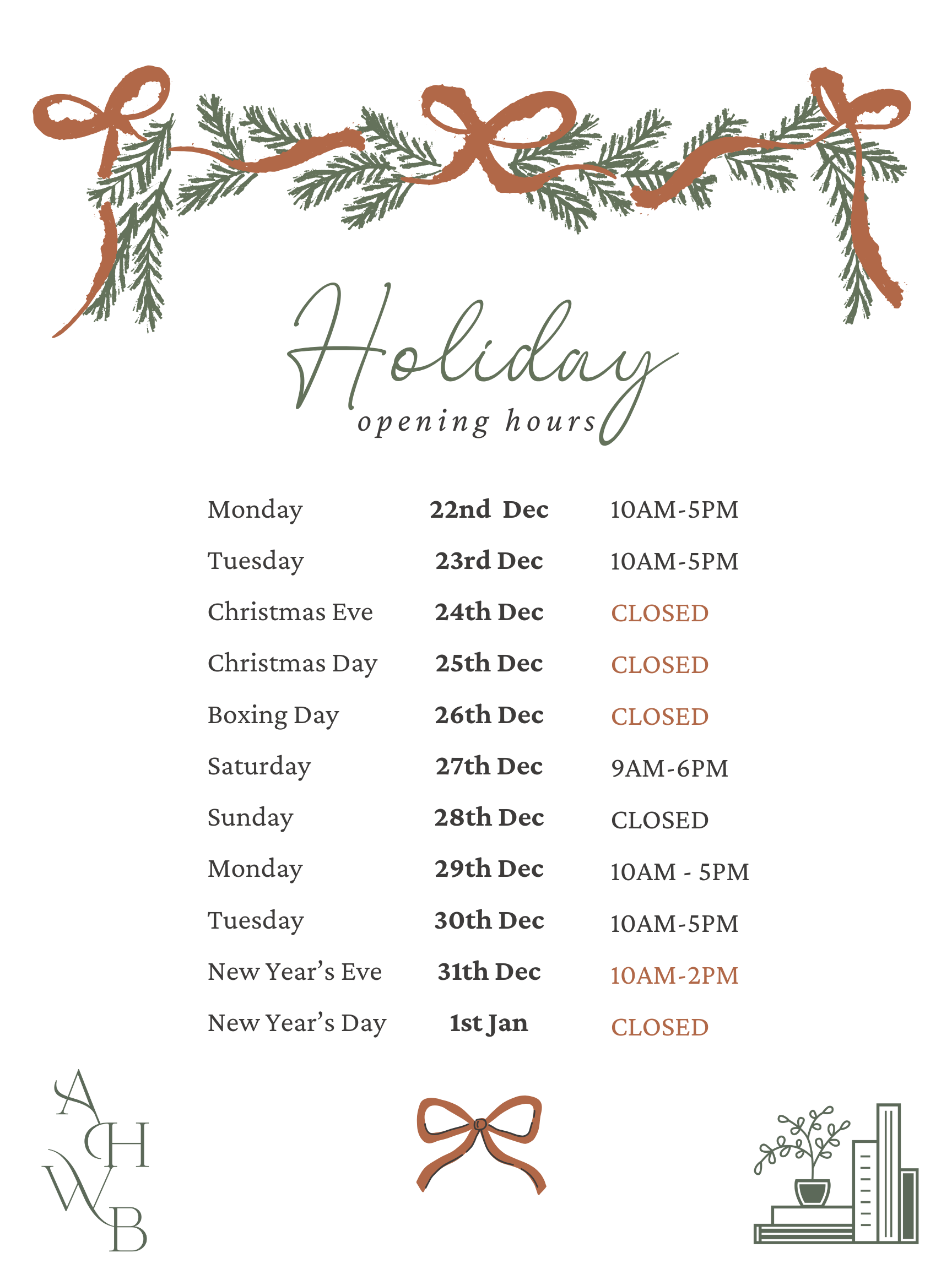 Holiday Hours