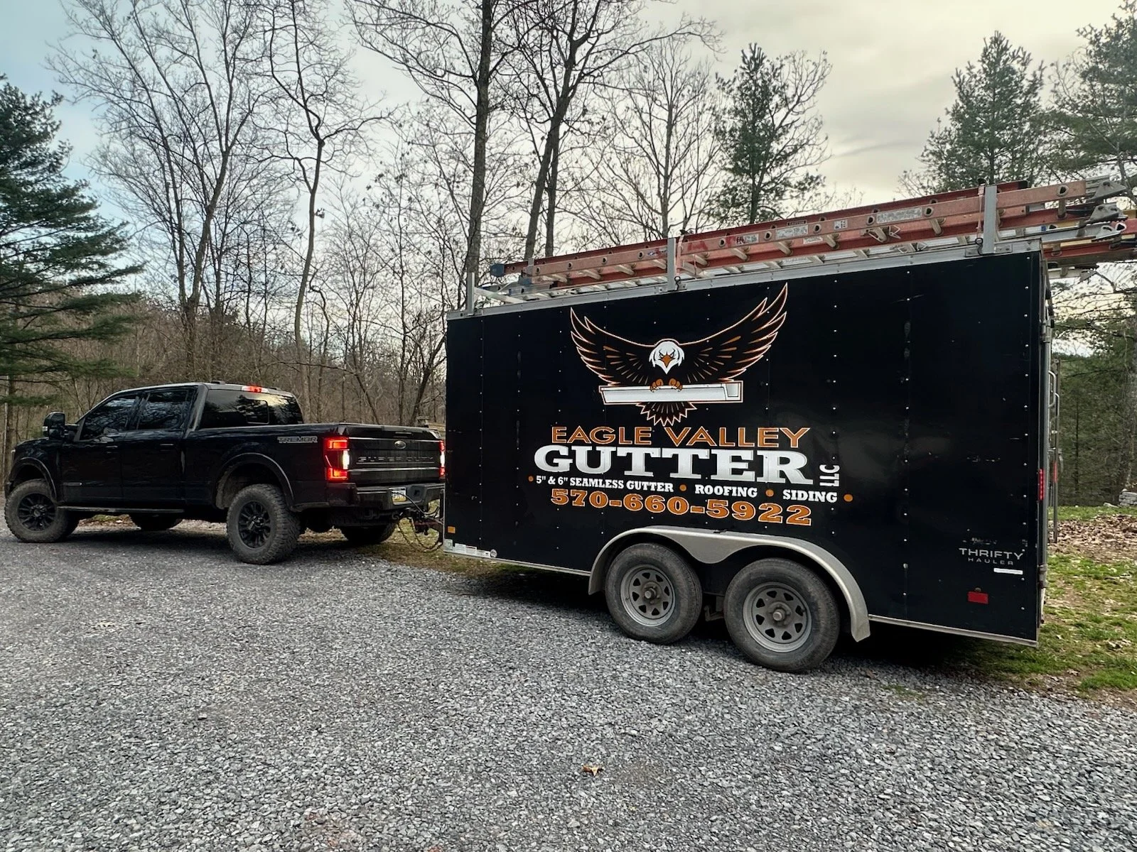 Eagle Valley Gutter LLC, a roofing and siding company, trailer.