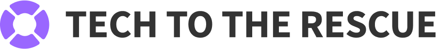 Logo with a purple rescue lifesaver symbol and the text 'Tech to the Rescue' in black.