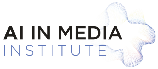 Stylized logo with text 'AI IN MEDIA' and a colorful, abstract, 3D-like shape.