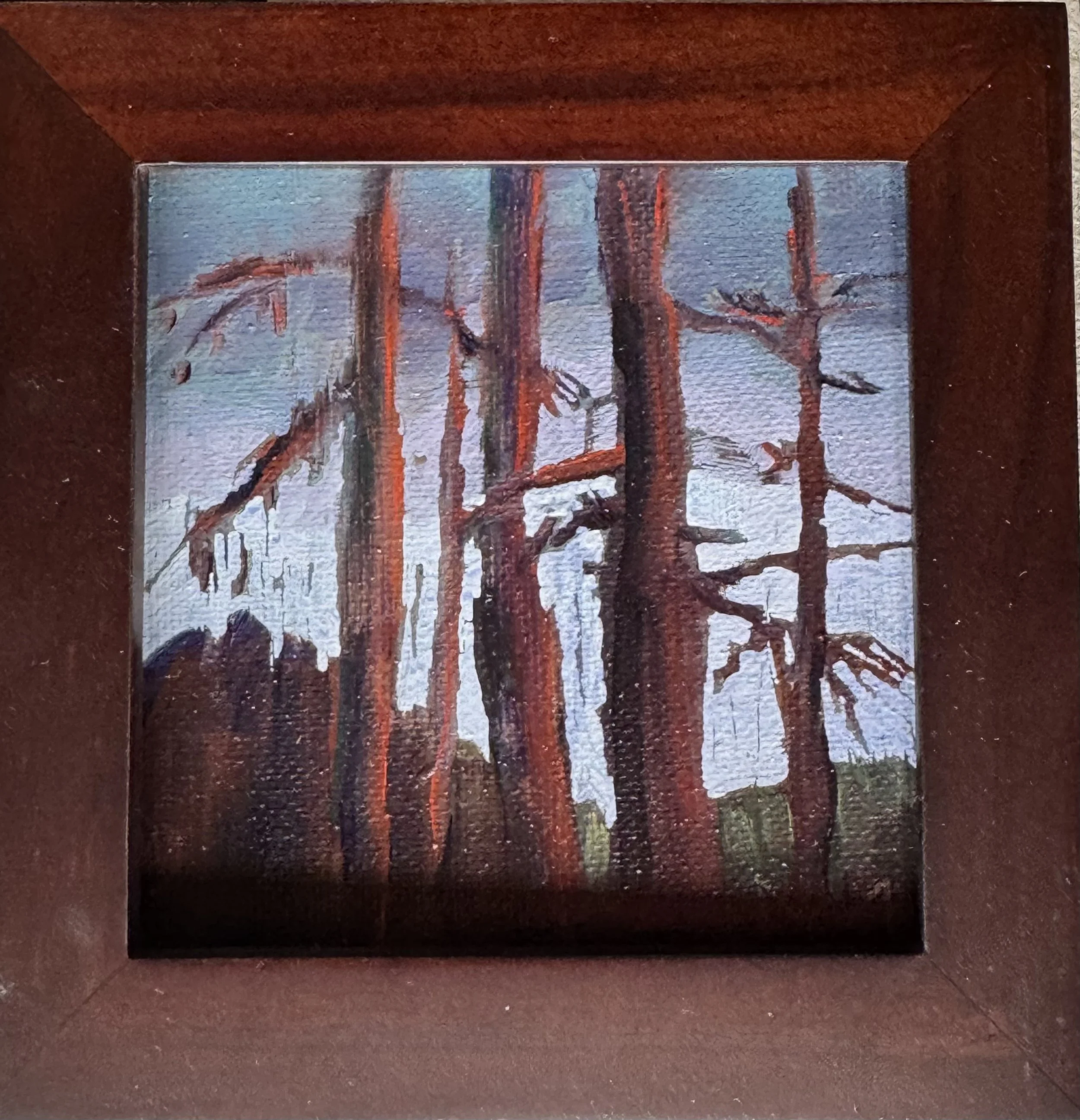 "ghosts", 2025 oil on canvas, 4"x4" framed