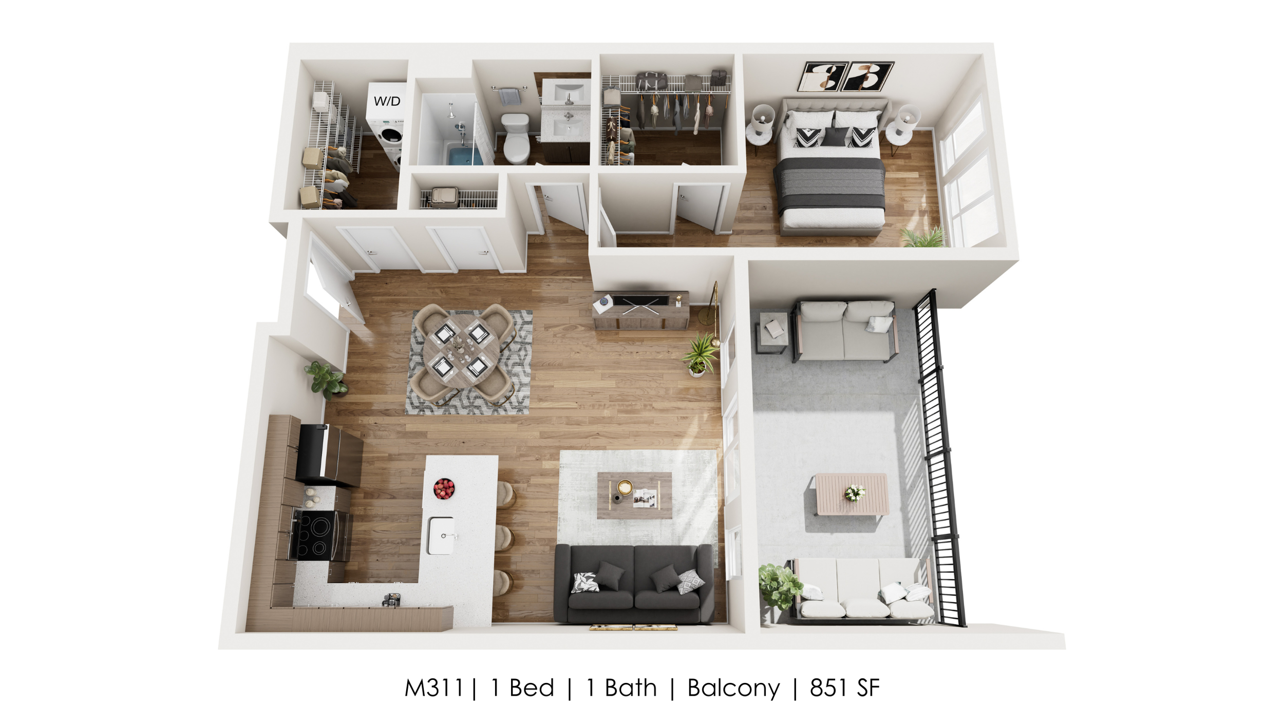 Unit M311 | Large Balcony 
1 Bed | 1 Bath 
851 SF