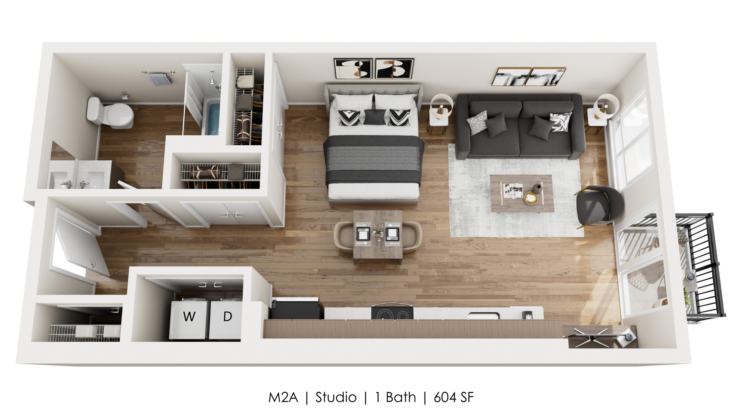 Unit M2A 
Studio | 1 Bath 
604 SF