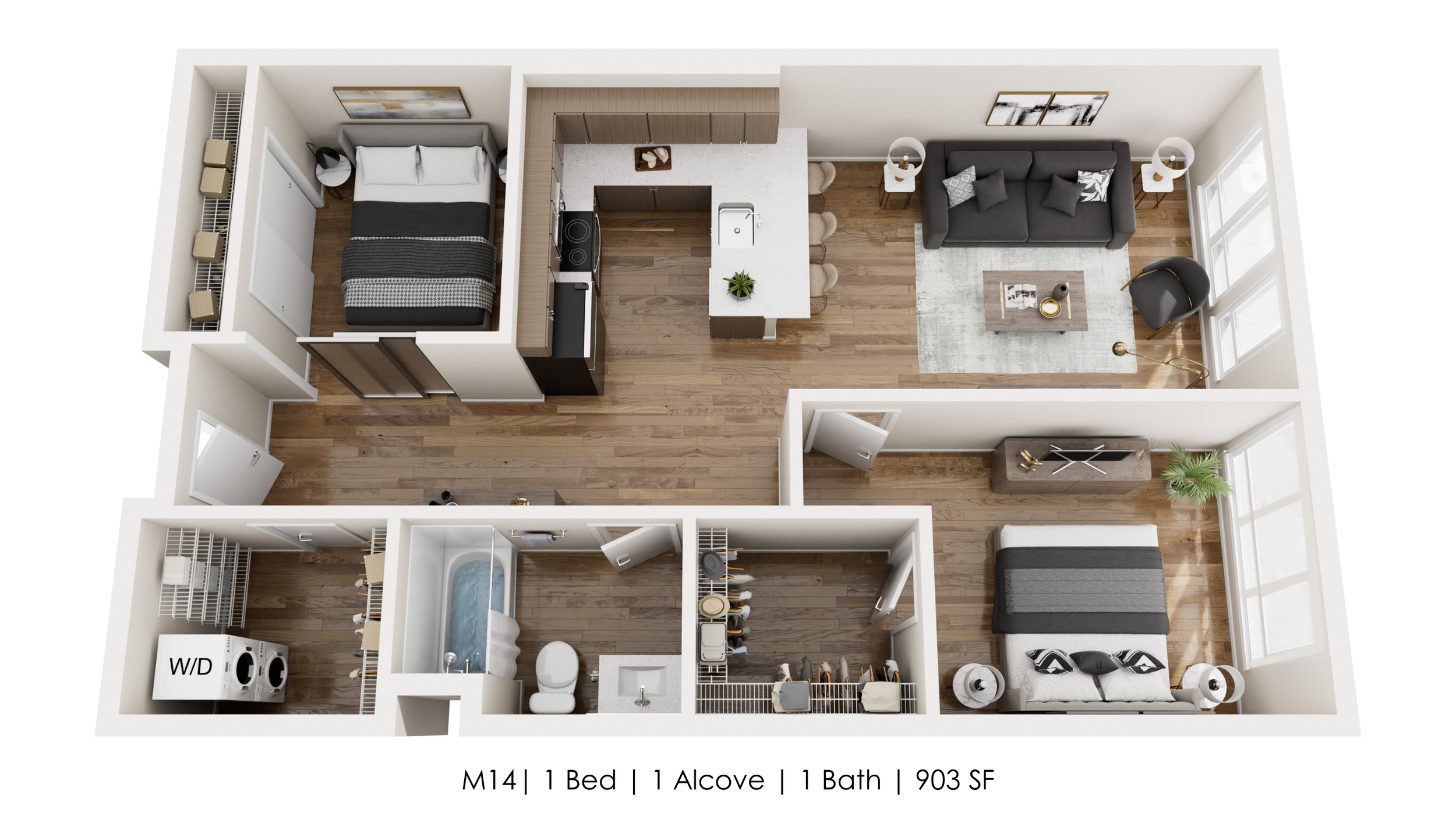 Unit M14 
1 Bed + 1 Alcove | 1 Bath 
903 SF