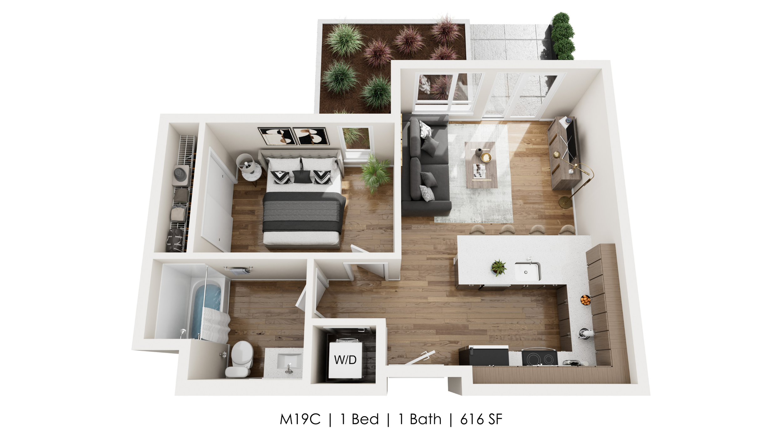 Unit M19C | Courtyard Patio 
1 Bed | 1 Bath 
616 SF