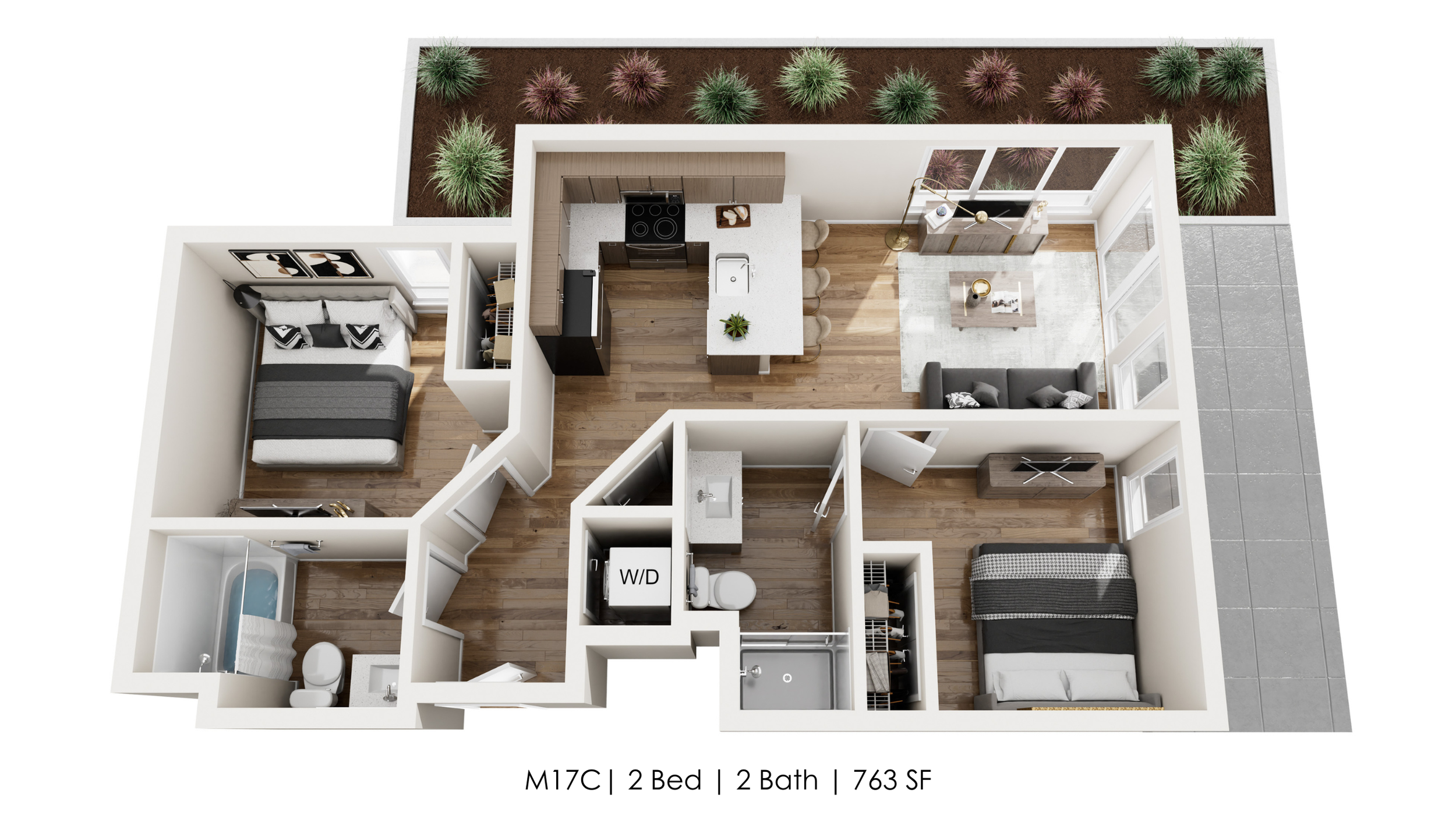 Unit M17C | Courtyard Patio 
2 Bed | 2 Bath 
763 SF