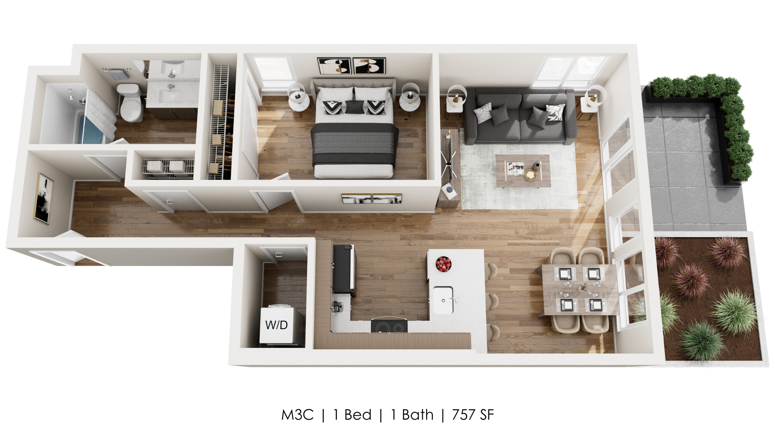 Unit M3C | Courtyard Patio 
1 Bed | 1 Bath 
757 SF