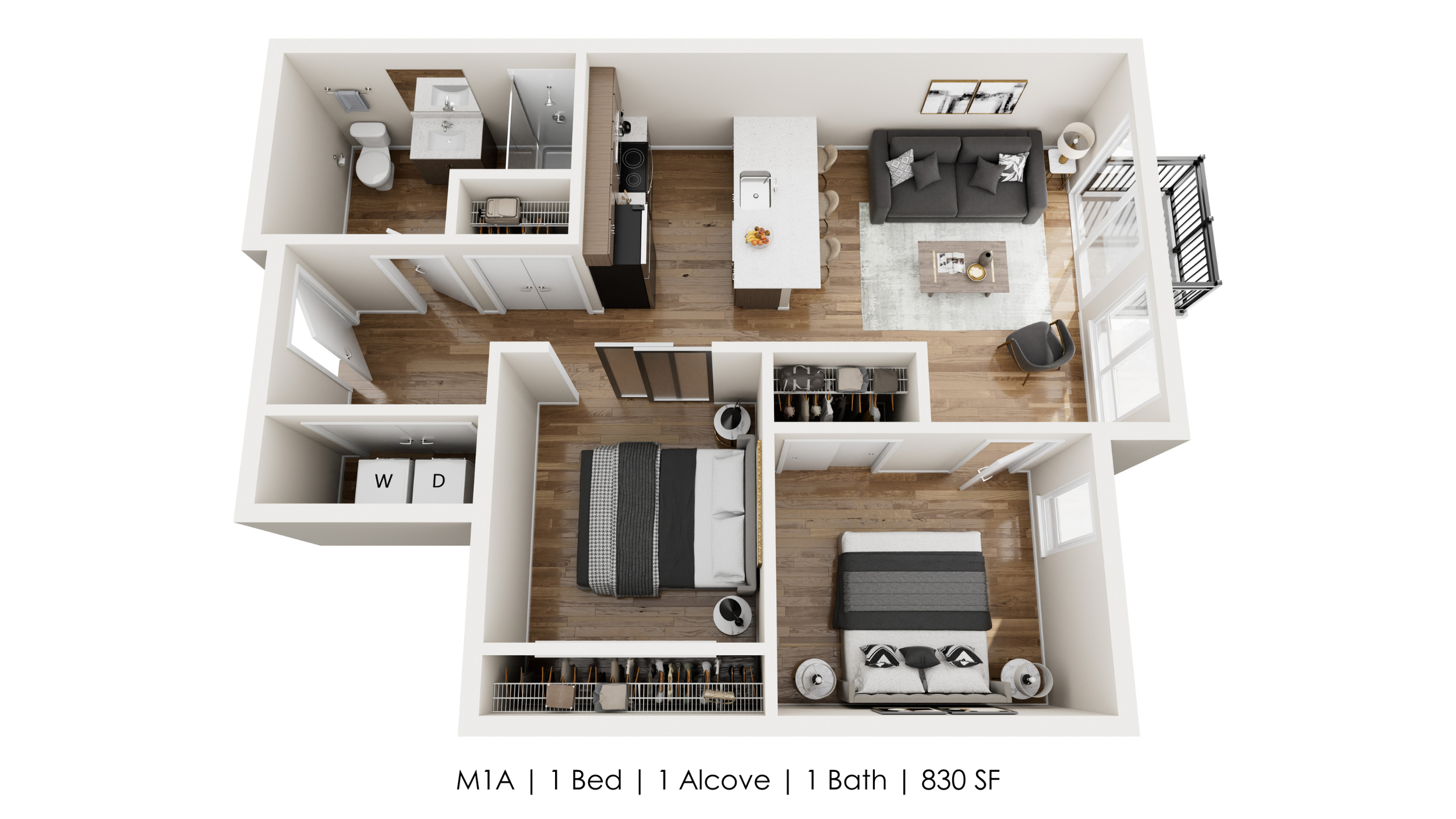 Unit M1A 
1 Bed + 1 Alcove | 1 Bath 
830 SF