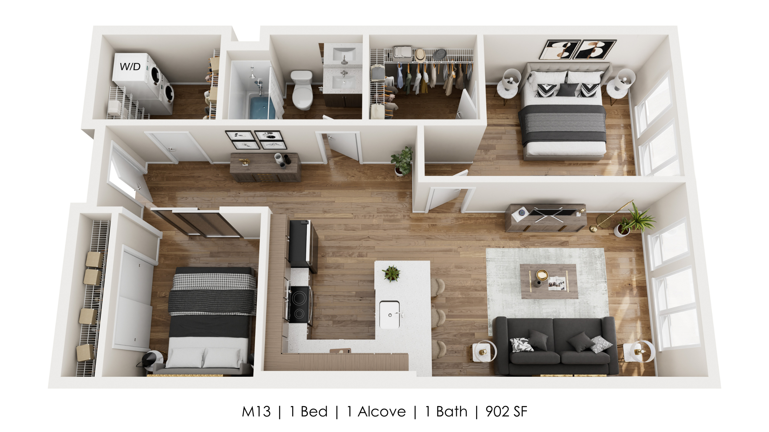 Unit M13 
1 Bed + 1 Alcove | 1 Bath 
902 SF