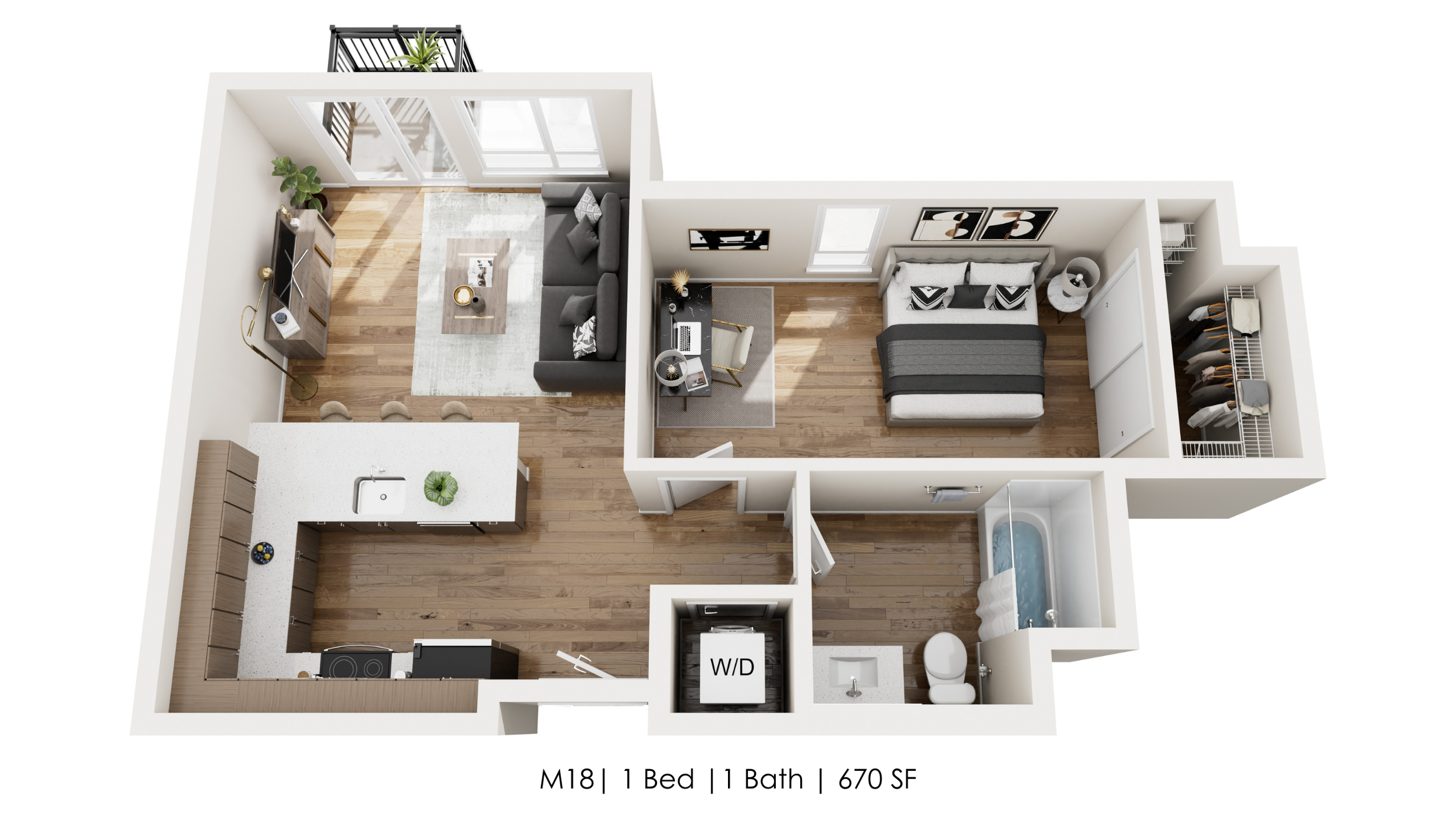 Unit M18 
1 Bed | 1 Bath 
670 SF