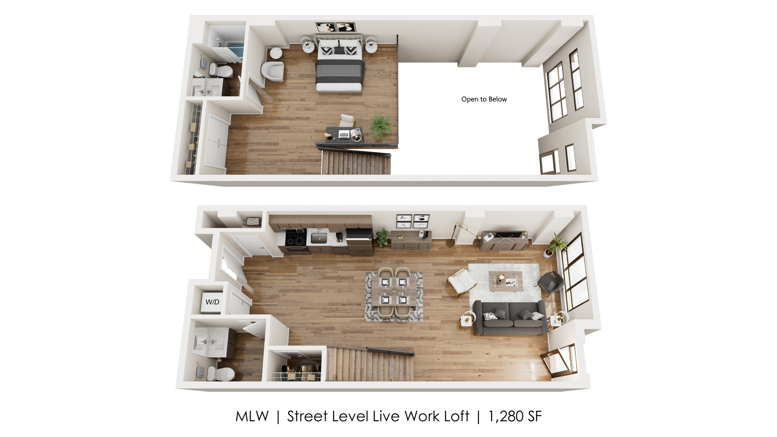 Unit MLW | Street Level 
Live Work Loft | 1.5 Bath 
1,280 SF