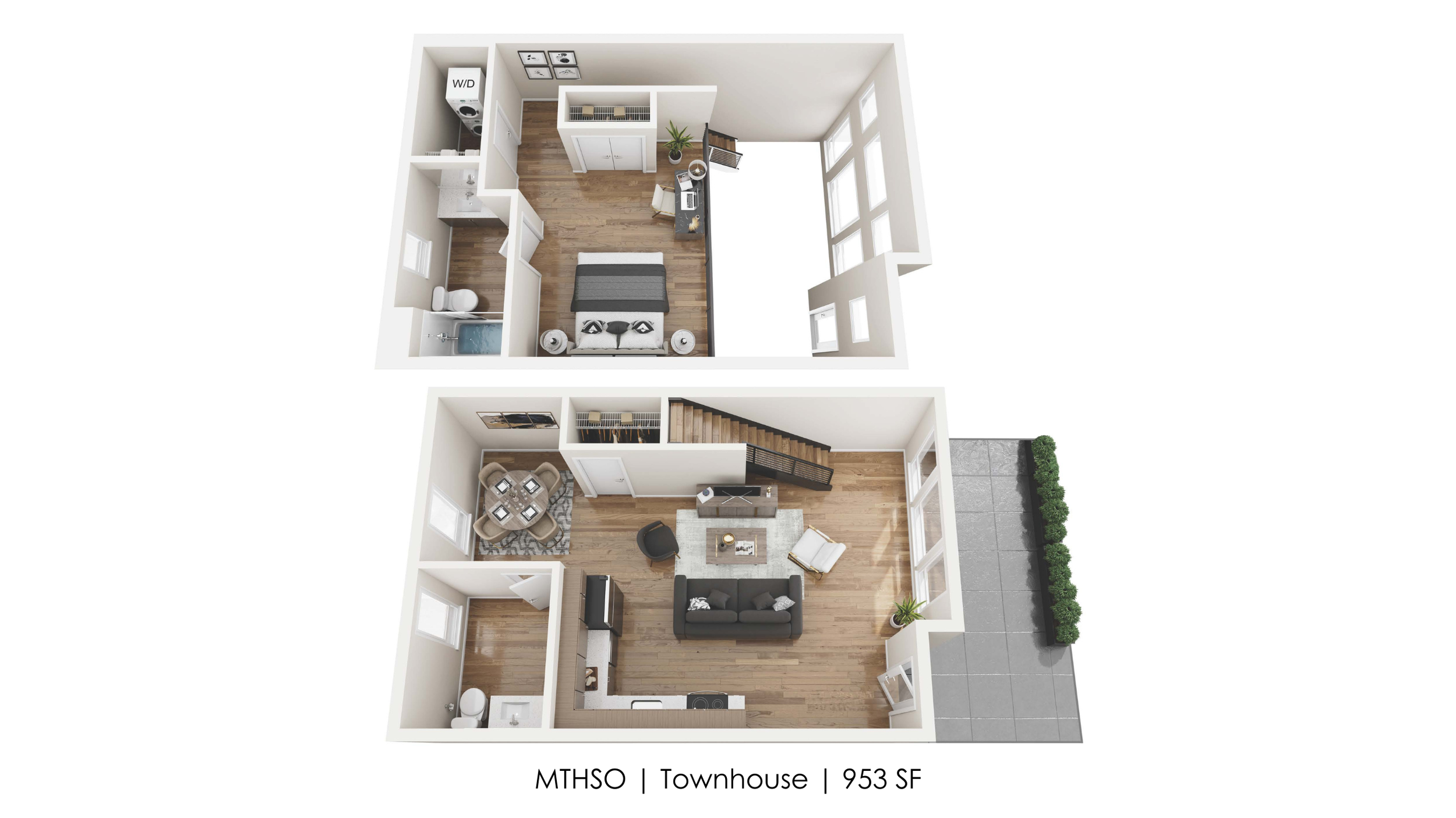 Unit MTHSO | Courtyard Patio 
Townhome | 1.5 Bath 
953 SF