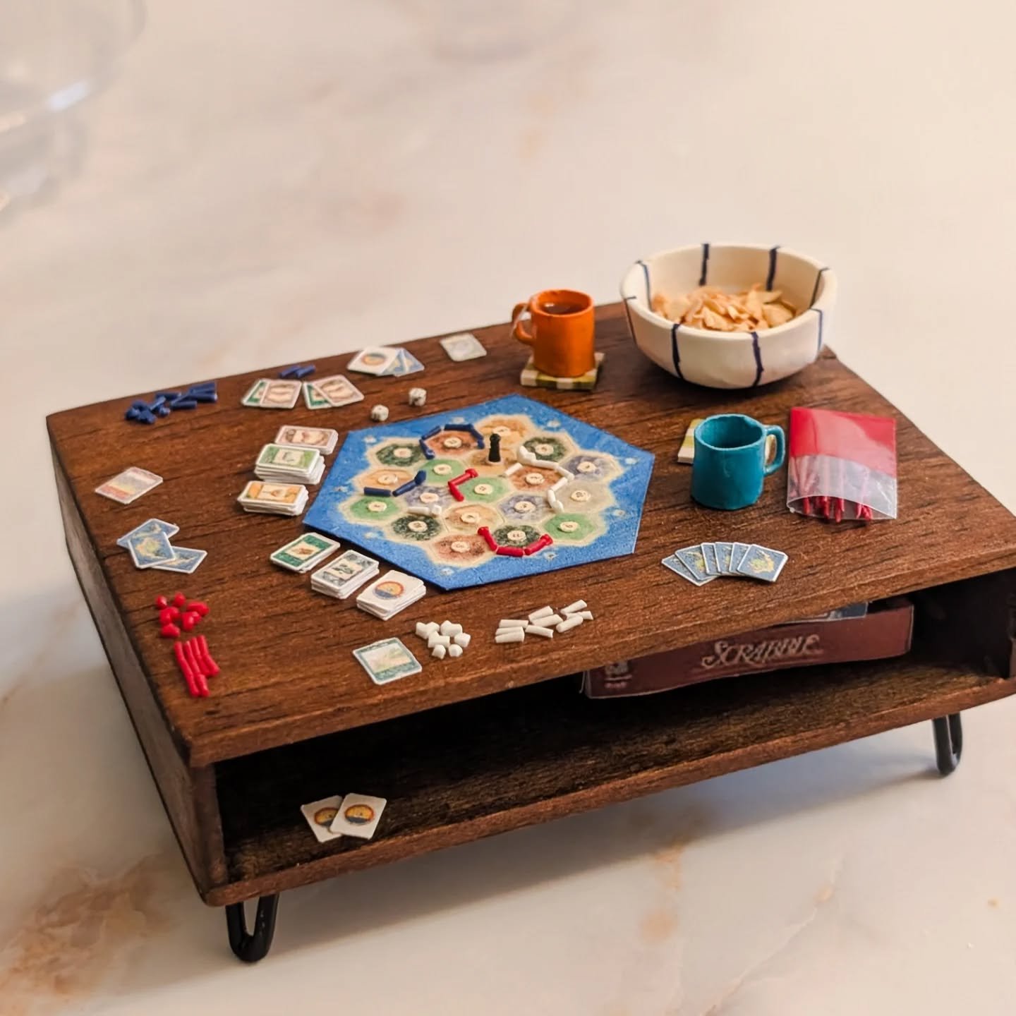 I can finally share my piece for the next @ottawaminiaturegallery at the Carleton Place Gallery!! You can see exactly how I made this tiny Game Night in my most recent video (link in bio). And if you want to come meet me and see this little table in 