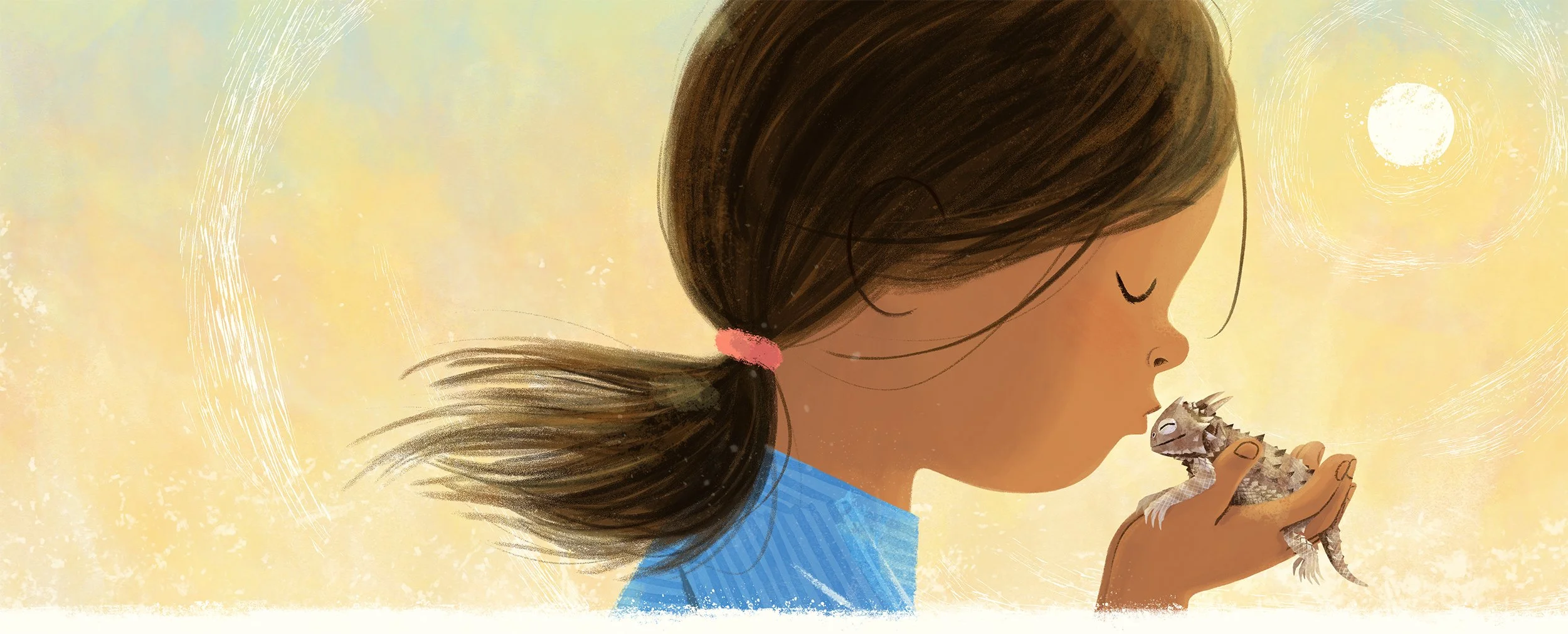 Girl kisses horned toad on head