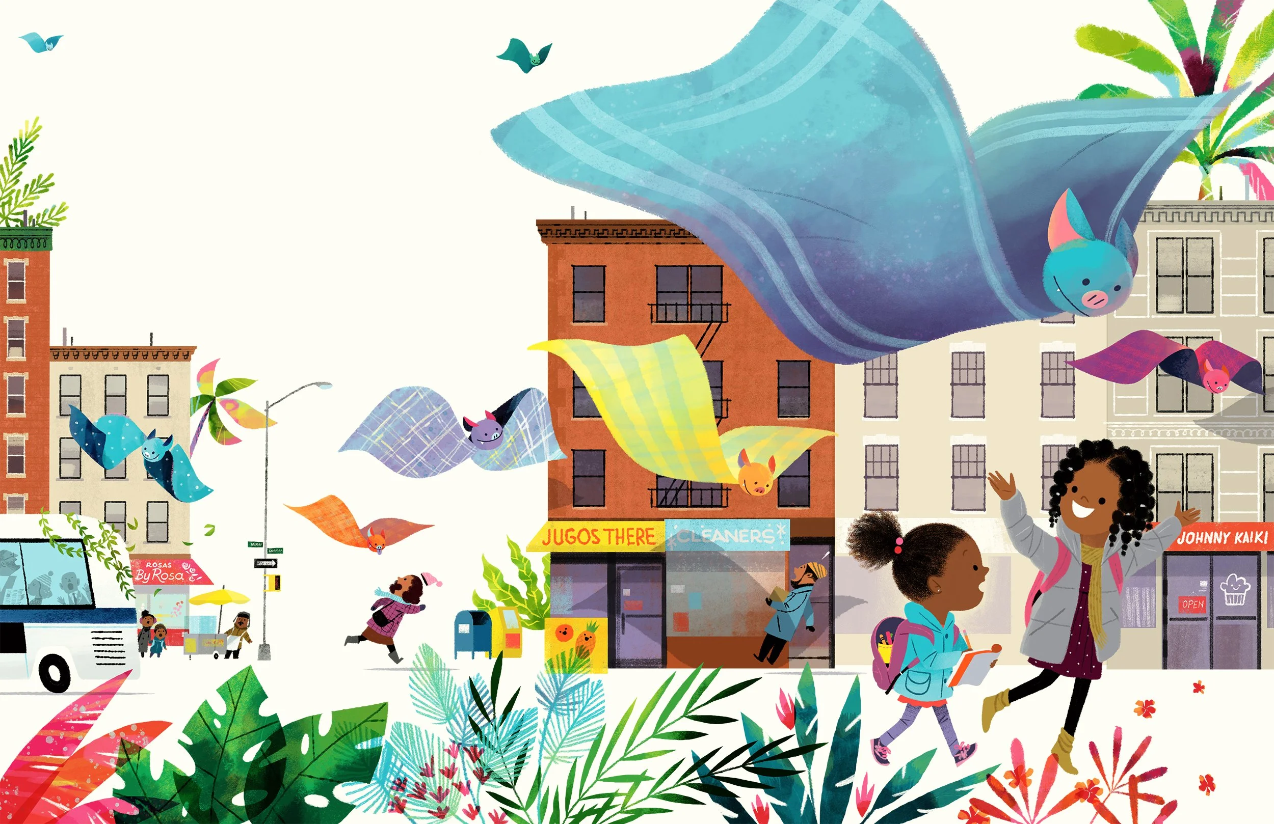 Flying colorful beach blankets