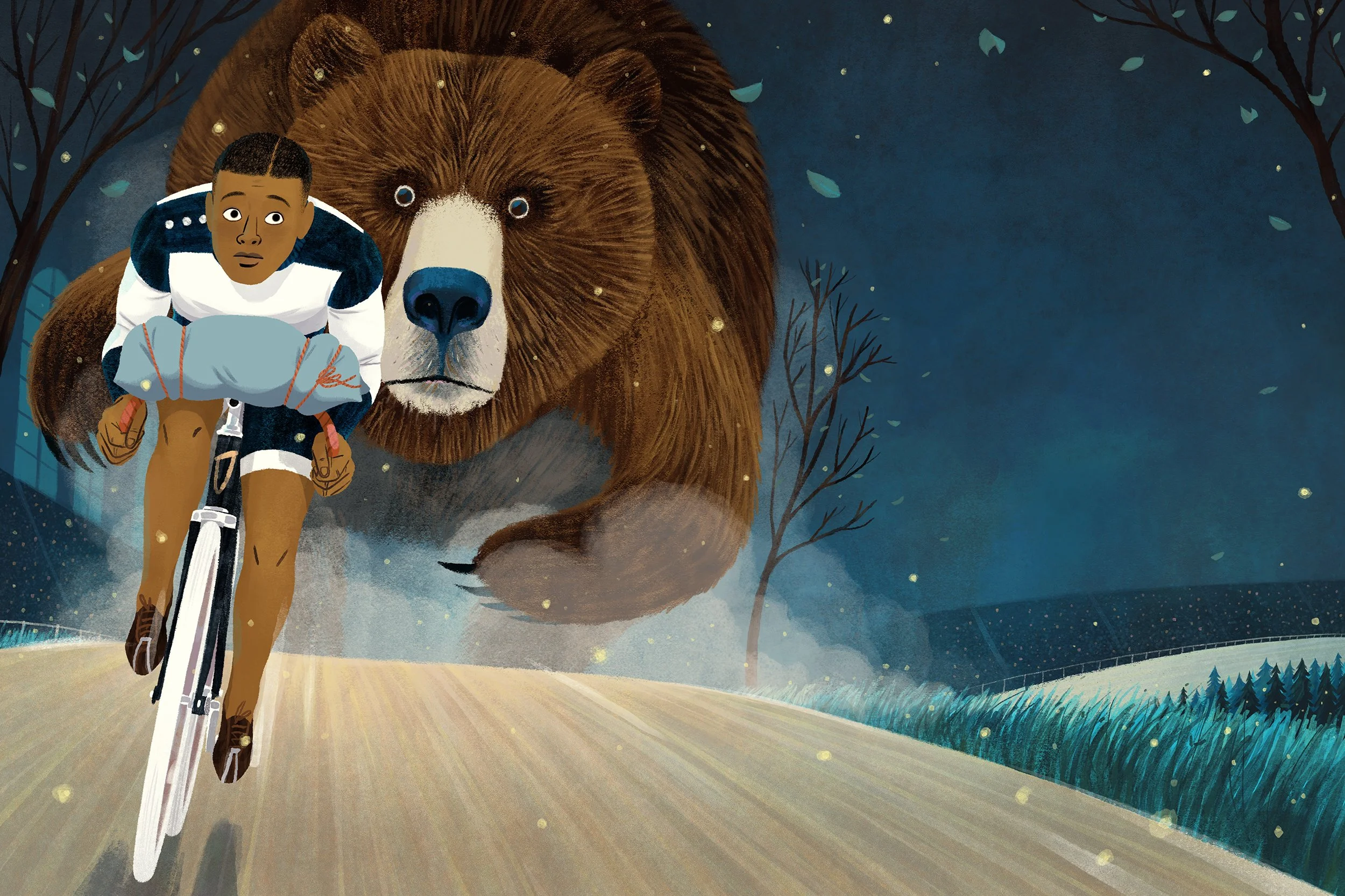 Major racing with image of bear behind him