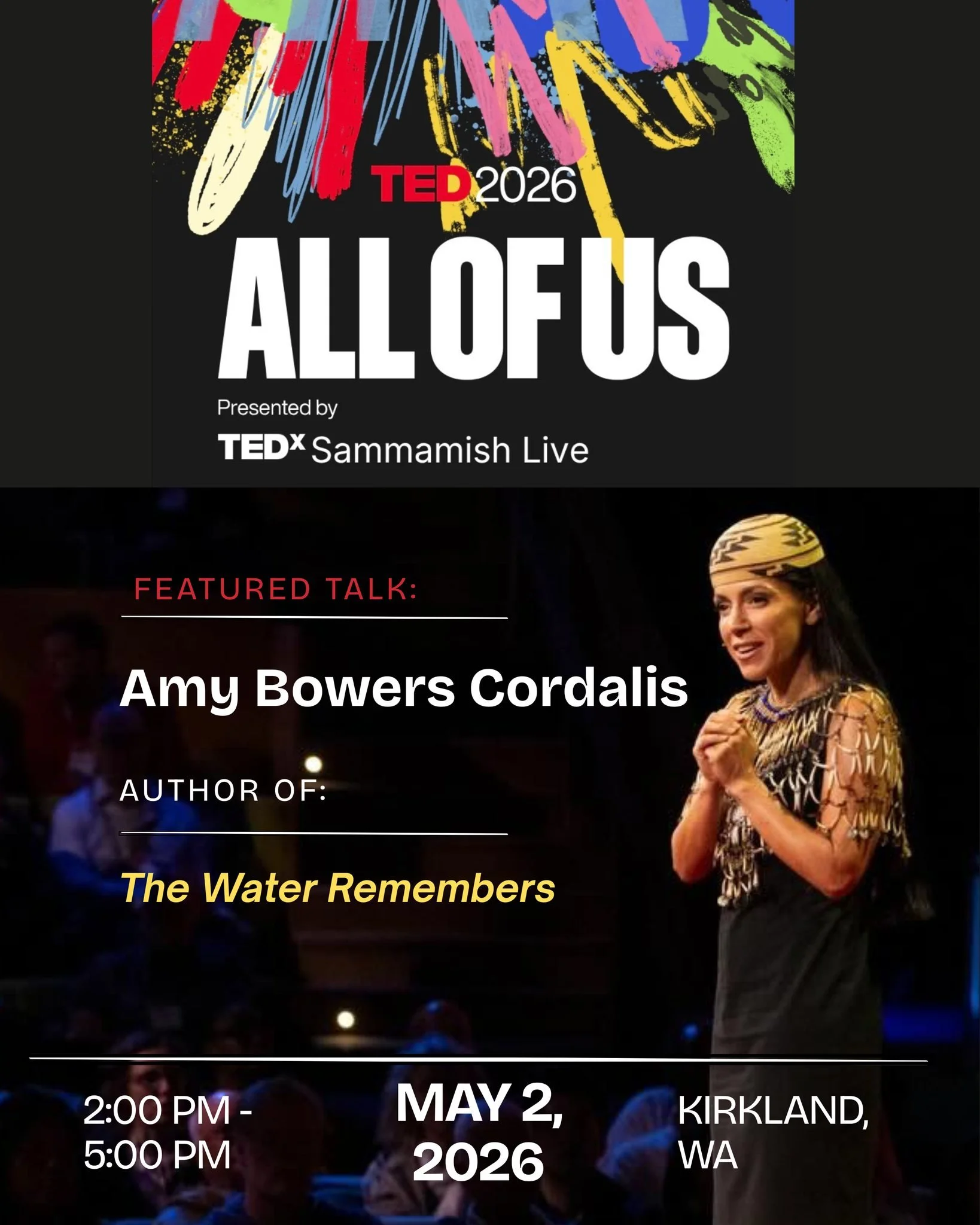 This is one we&rsquo;re really looking forward to 🌊

At TEDxSammamish Live, we&rsquo;ll be watching a talk from  Amy Bowers Cordalis &mdash; attorney, Yurok Tribe member, fisherwoman, and author of The Water Remembers.

Her message is simple, but po