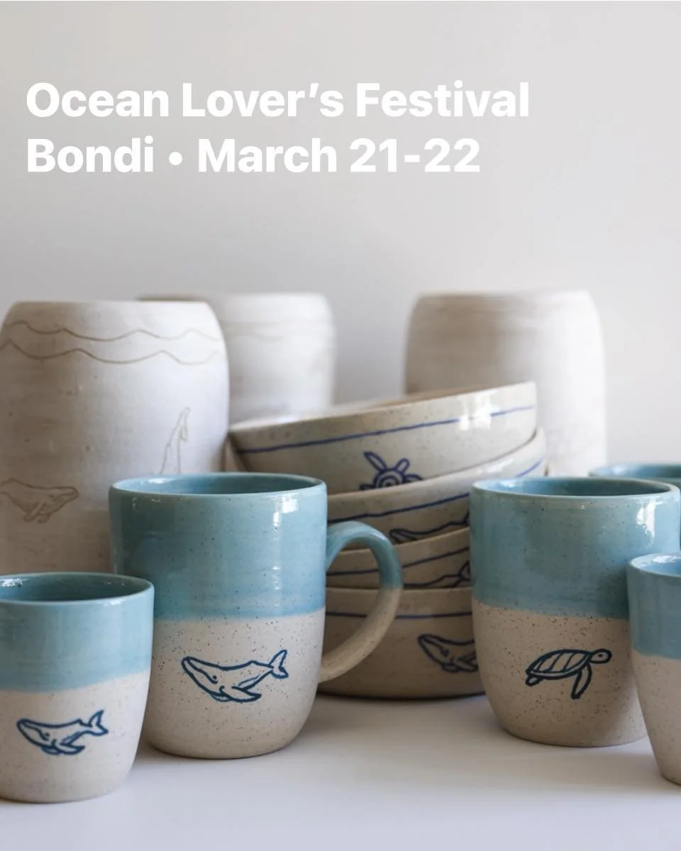 I&rsquo;ll be at the Ocean Lovers Festival in Bondi this weekend. 

I&rsquo;ll have mugs, bowls, espresso cups, dishes and a few larger pieces from the studio.

Every piece is made with care for the ocean. 

Saturday 9-5pm
Sunday 10-4pm

oceanloversf
