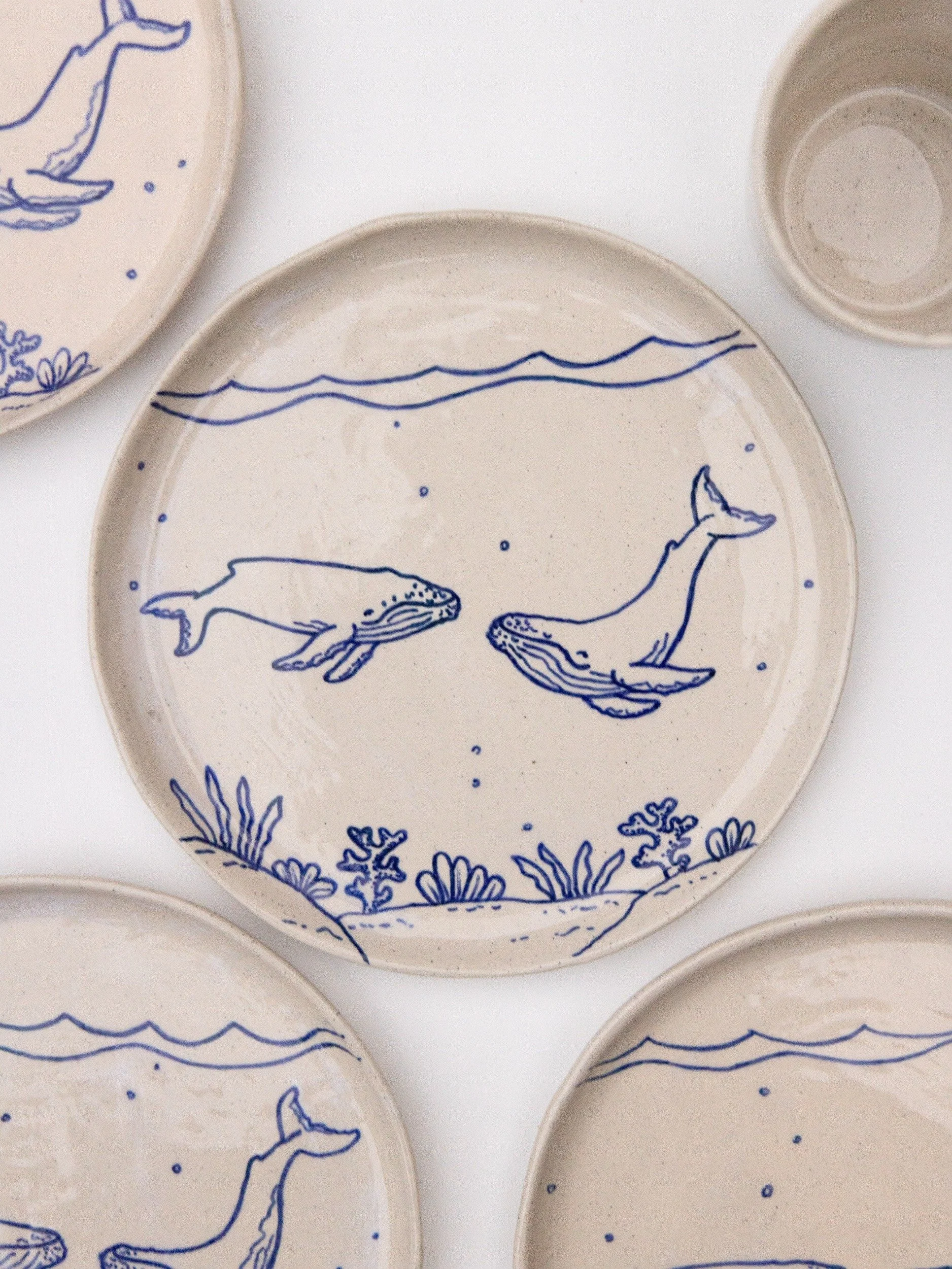 New pieces from the latest firing. 

Whale plates, a large fruit bowl, and a few keep cups with penguins and whale sharks. 

I&rsquo;ll be at Orange Grove market in Leichhardt this Saturday (8-1pm), then Manly beachfront the following Sunday. 

@oran