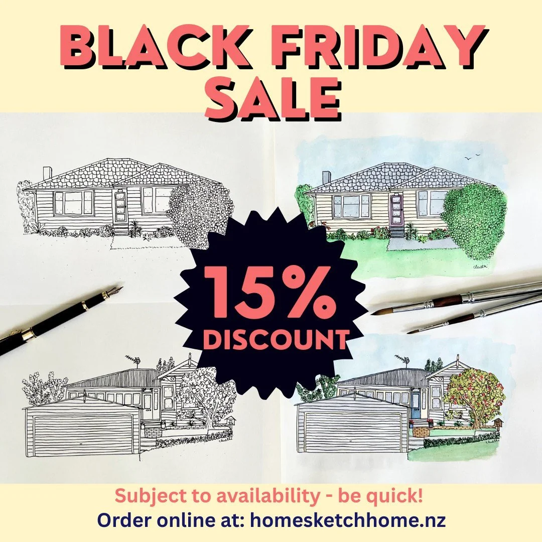 15% off storewide! Offer ends 1 December - or when all the drawing slots are full, so be quick - and get Christmas sorted for that hard-to-buy-for person.

Made with love in Kerikeri and shipped NZ-wide. 📦 

#houseportrait #houseportraits #blackfrid