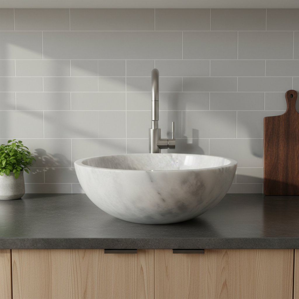 Gray, Round Marble Stone Vessel Sinks Smooth