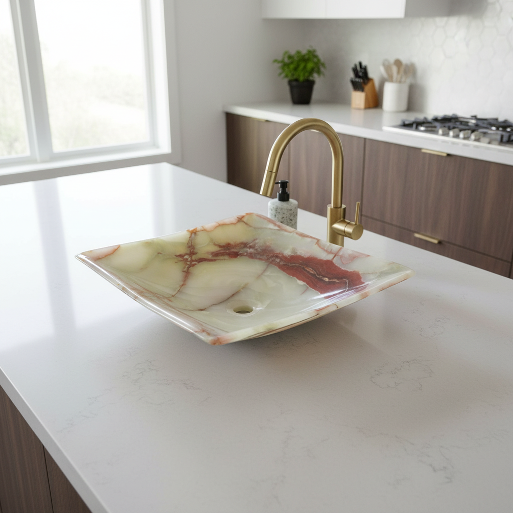 Medium Green, Handmade Rectangular Vessel Bathroom Sink