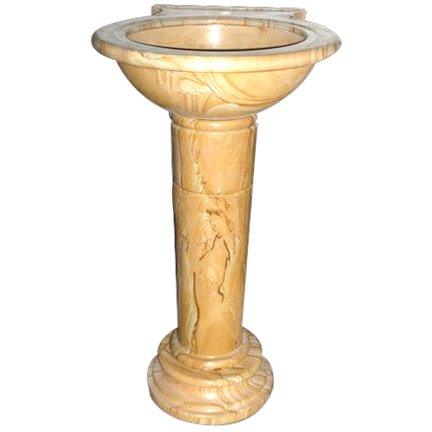 A marble pedestal basin with a classical design on a round base.
