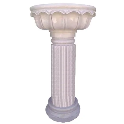 White decorative pedestal or stand with fluted column and scalloped top edge.