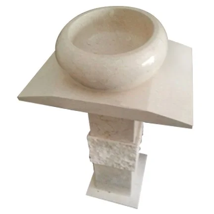White marble bowl on a rectangular pedestal