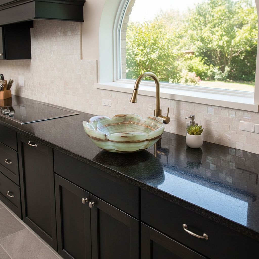 Medium Green, Onyx Stone Handmade Flower Vessel Bathroom Sink